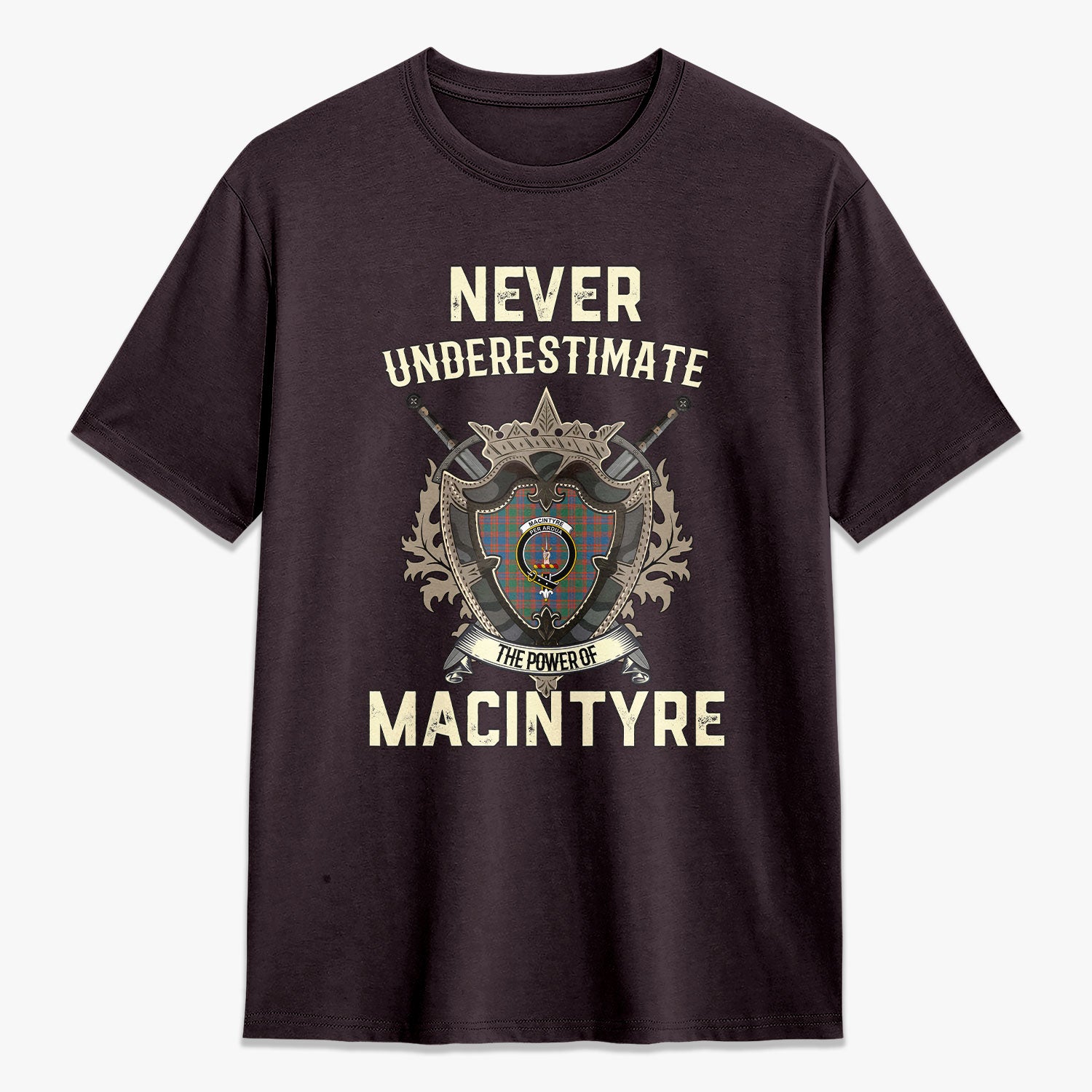 MacIntyre Ancient Tartan Crest 2D T-shirt - Never Underestimate Style