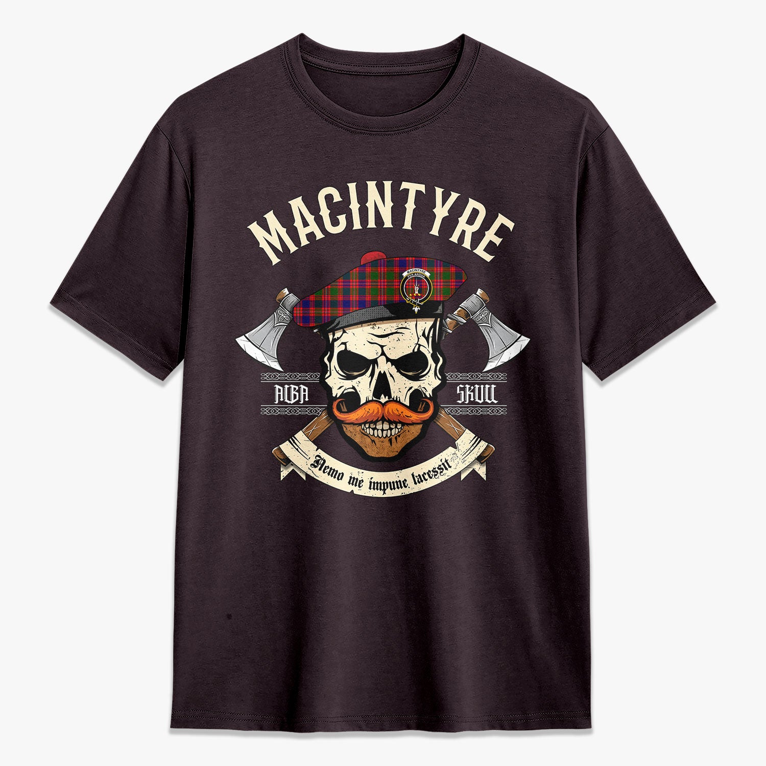 MacIntyre Modern Tartan Crest 2D T-shirt - Alba Skull Style