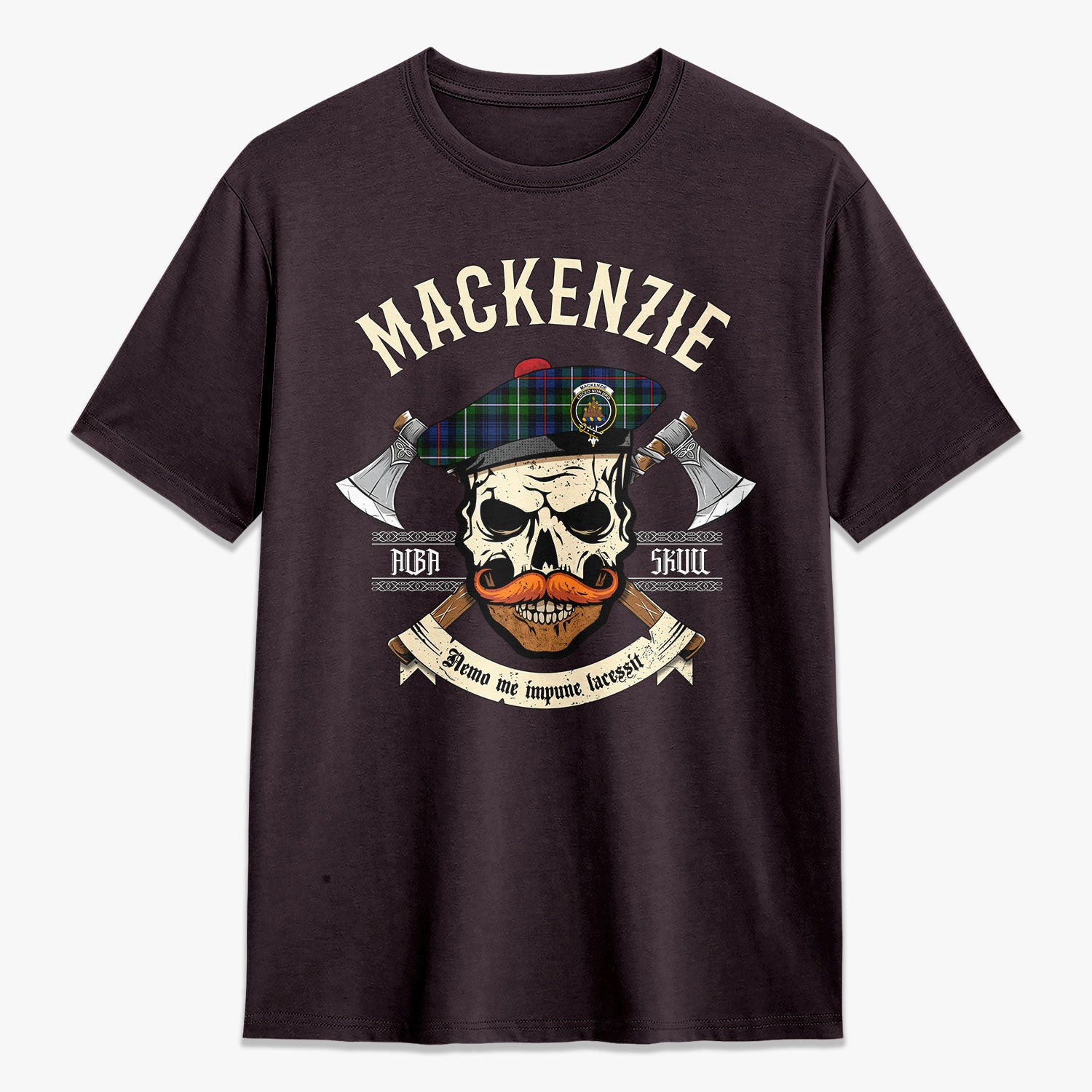 MacKenzie Modern Tartan Crest 2D T-shirt - Alba Skull Style