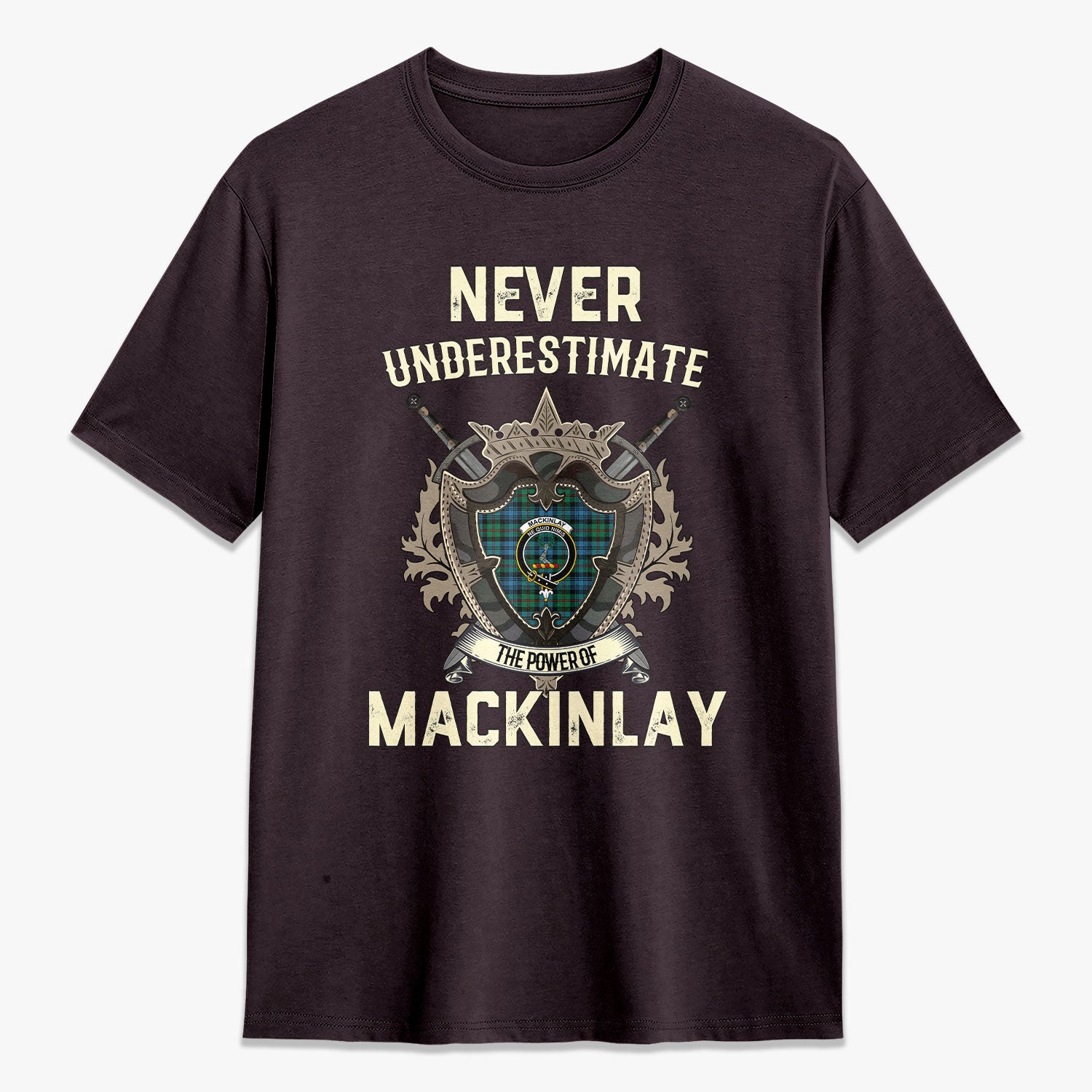 MacKinlay Ancient Tartan Crest 2D T-shirt - Never Underestimate Style