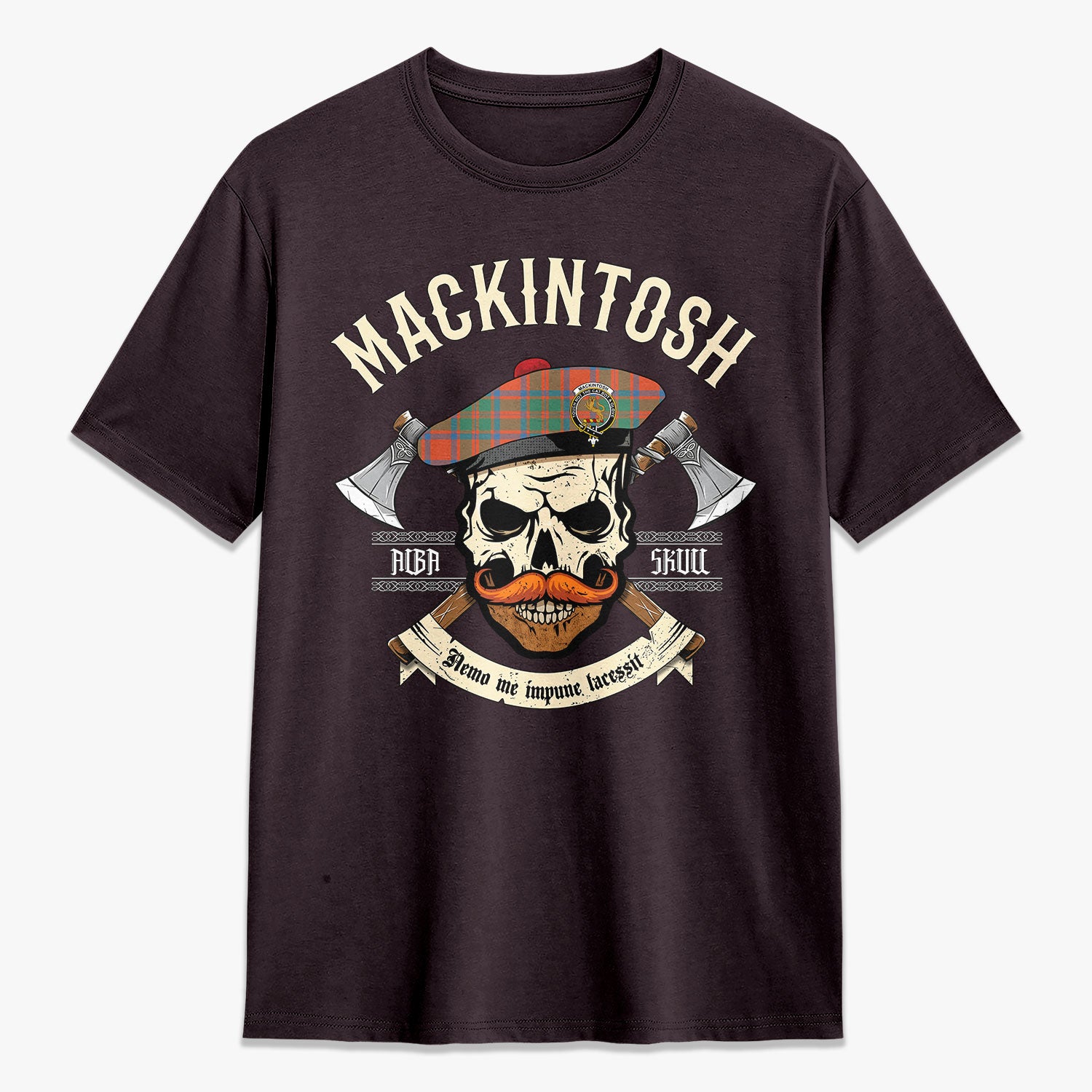 MacKintosh Ancient Tartan Crest 2D T-shirt - Alba Skull Style