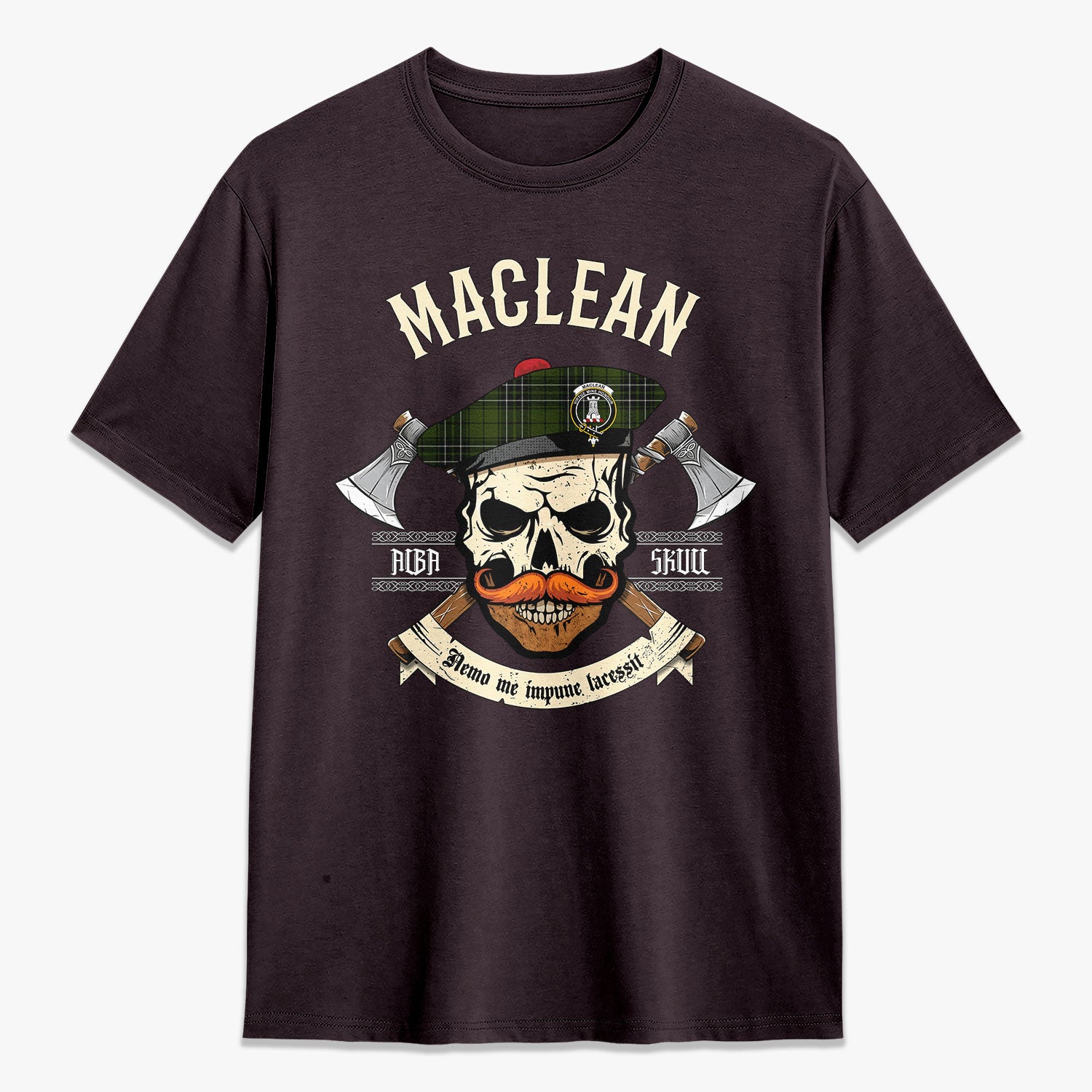 MacLean Hunting Tartan Crest 2D T-shirt - Alba Skull Style