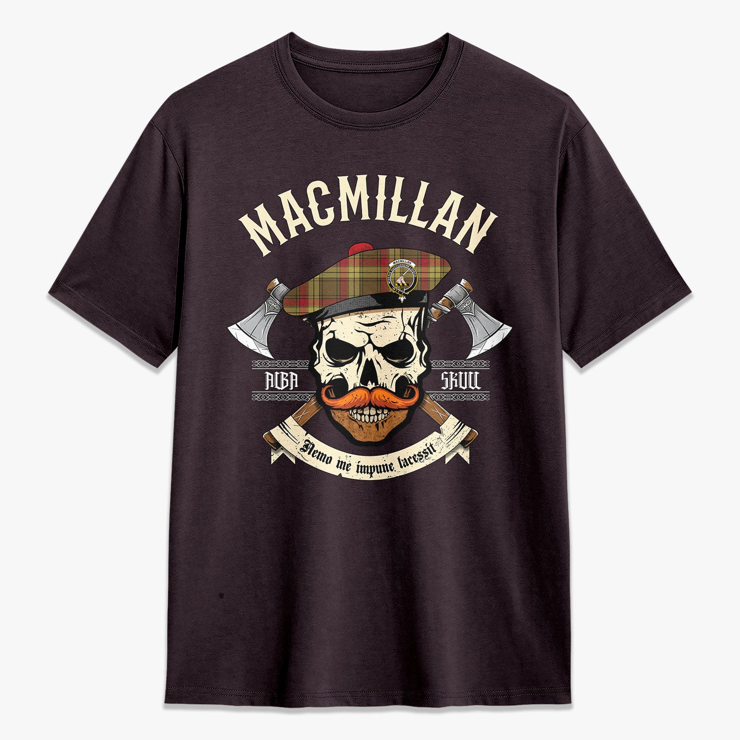 MacMillan Old Weathered Tartan Crest 2D T-shirt - Alba Skull Style