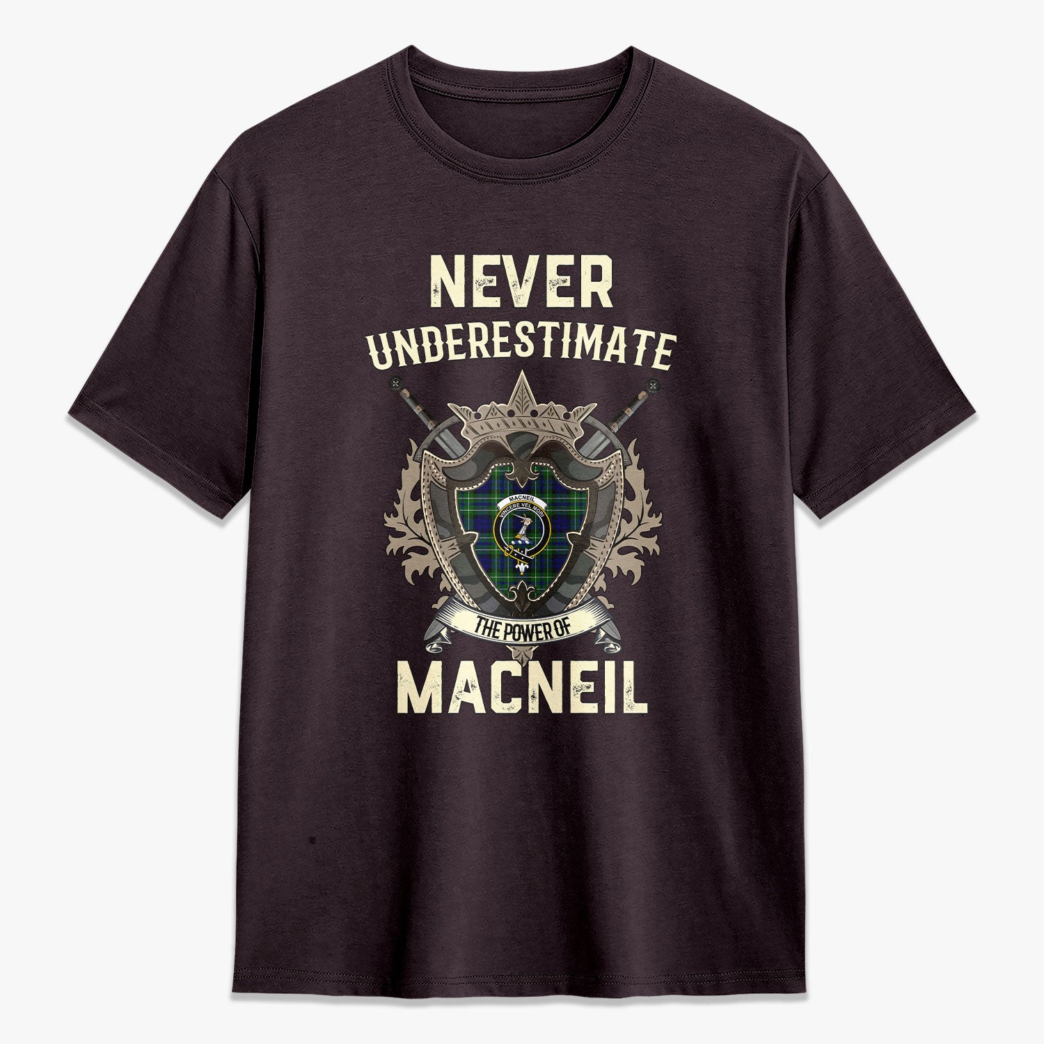 MacNeil of Colonsay Modern Tartan Crest 2D T-shirt - Never Underestimate Style