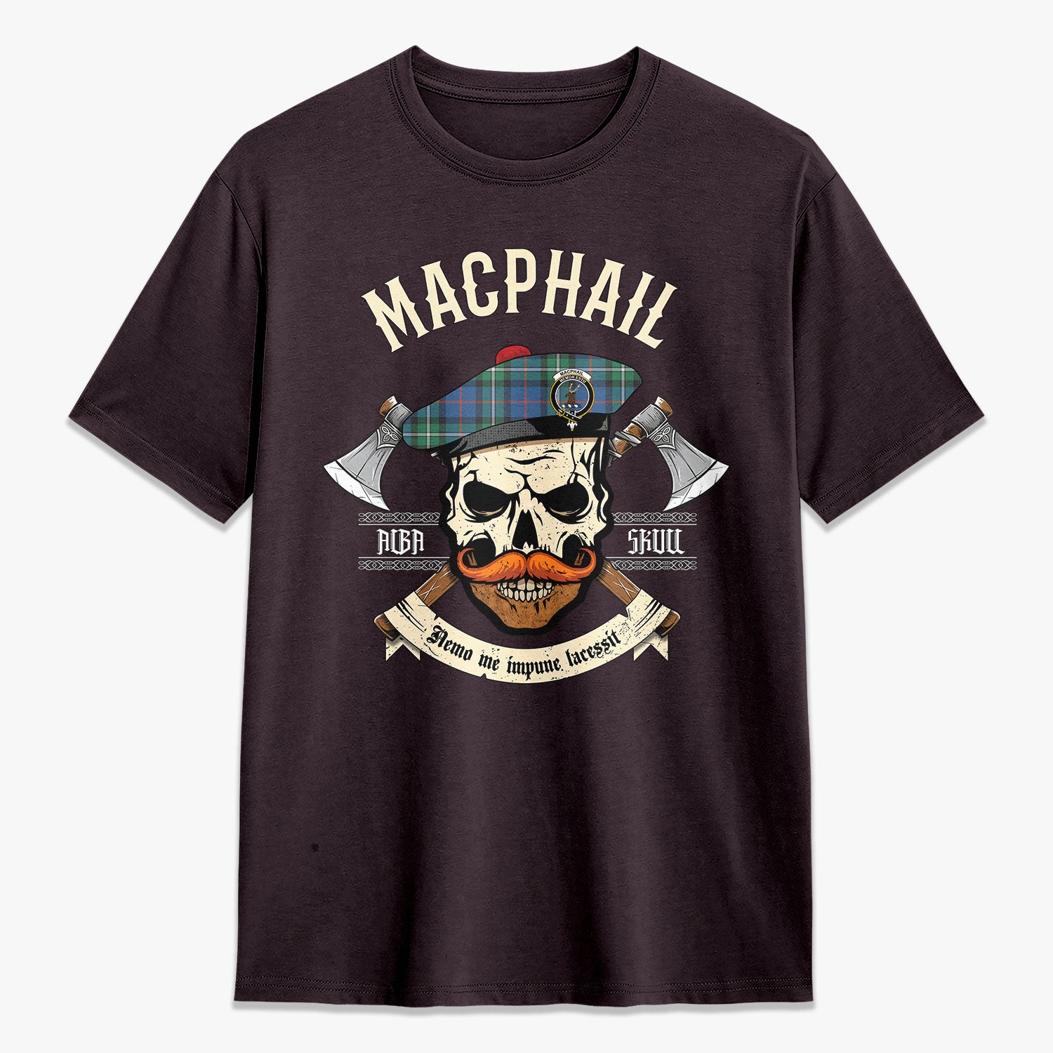 MacPhail Hunting Ancient Tartan Crest 2D T-shirt - Alba Skull Style