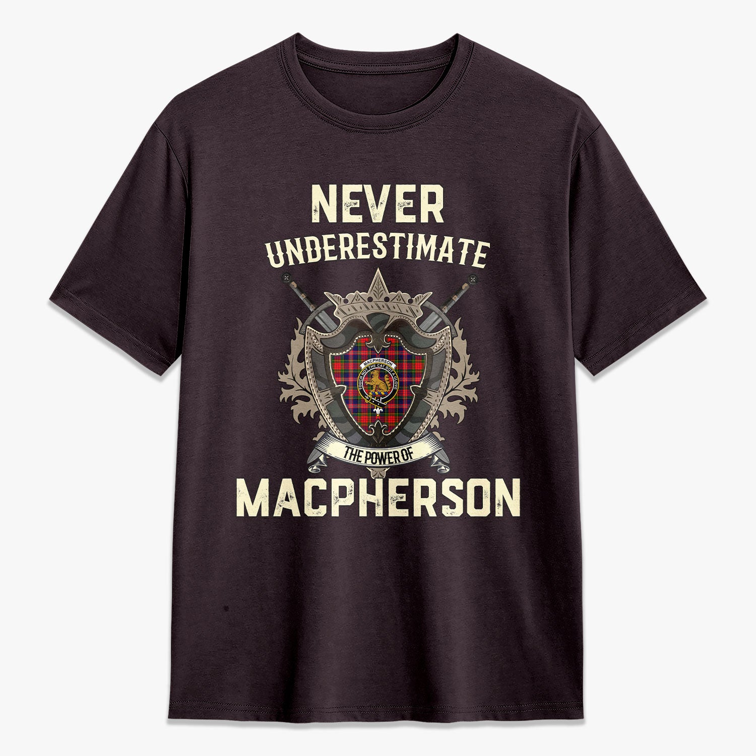 MacPherson Modern Tartan Crest 2D T-shirt - Never Underestimate Style