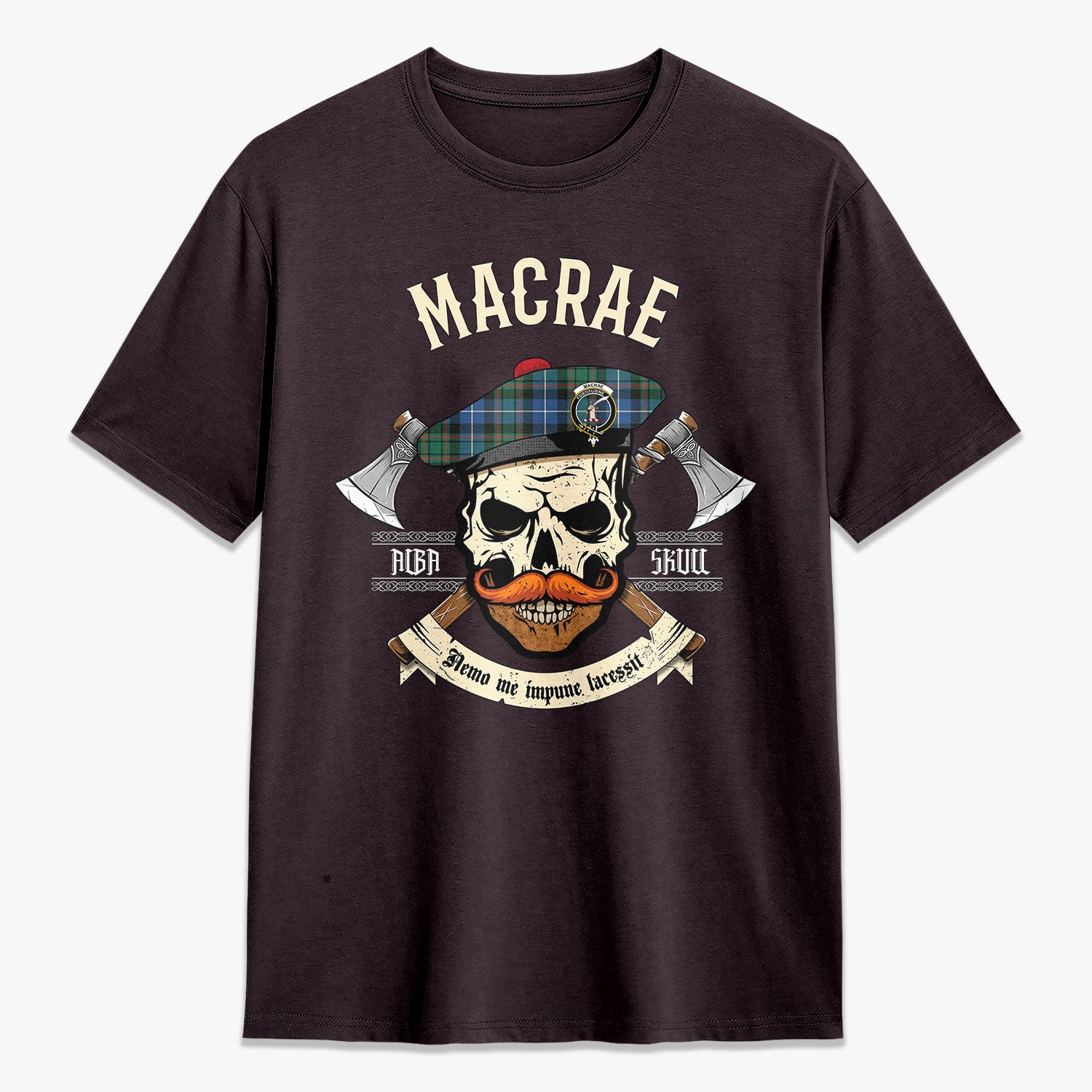 MacRae Hunting Ancient Tartan Crest 2D T-shirt - Alba Skull Style