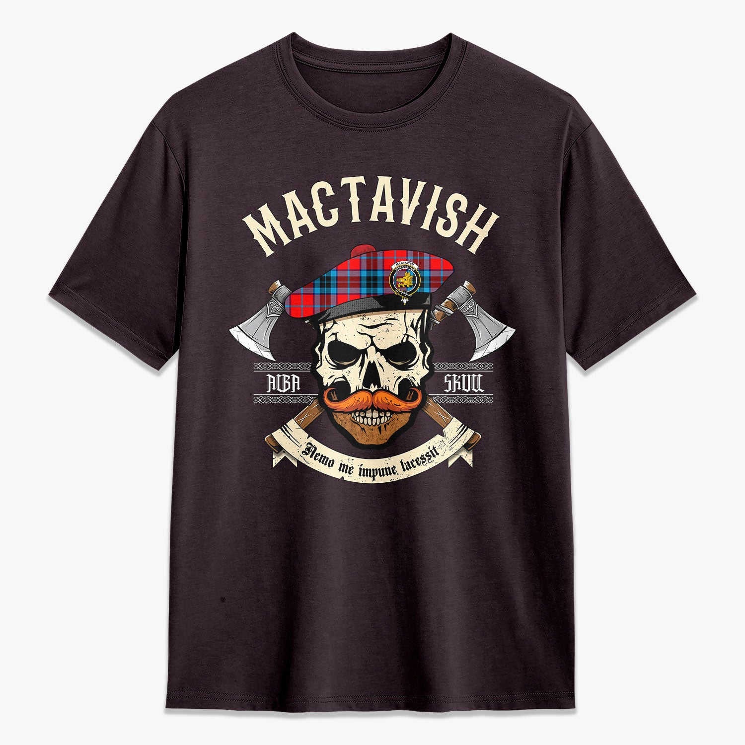 MacTavish Modern Tartan Crest 2D T-shirt - Alba Skull Style