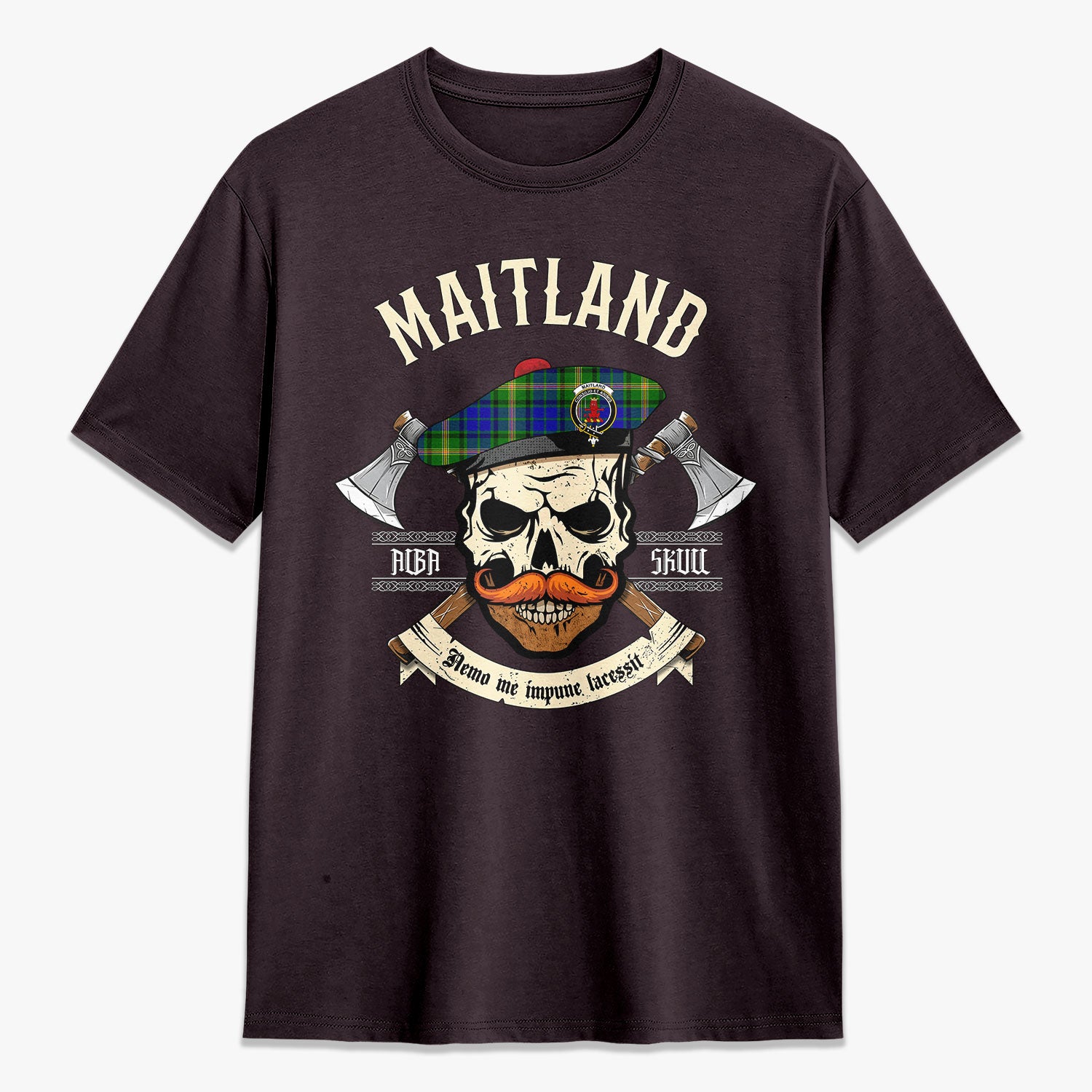 Maitland Tartan Crest 2D T-shirt - Alba Skull Style