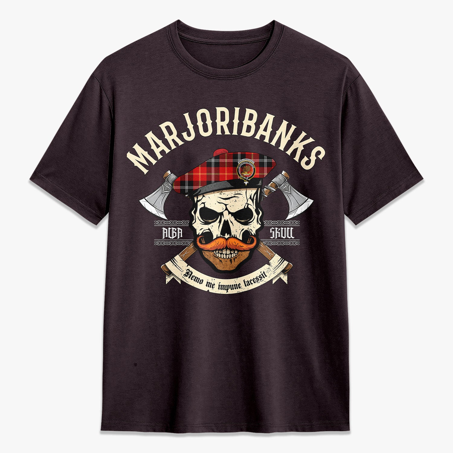 Marjoribanks Tartan Crest 2D T-shirt - Alba Skull Style