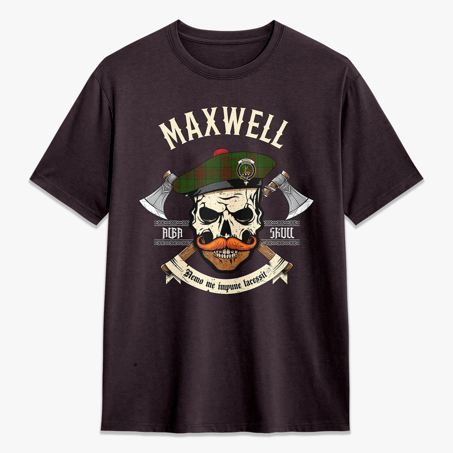 Maxwell Hunting Tartan Crest 2D T-shirt - Alba Skull Style