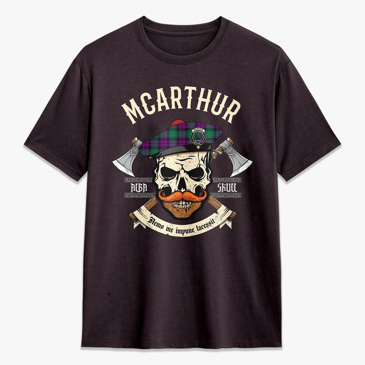 McArthur - Milton Tartan Crest 2D T-shirt - Alba Skull Style