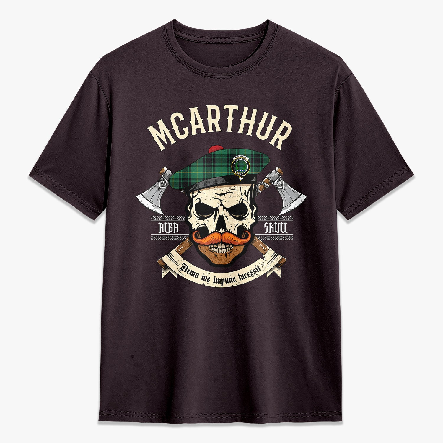 McArthur Ancient Tartan Crest 2D T-shirt - Alba Skull Style