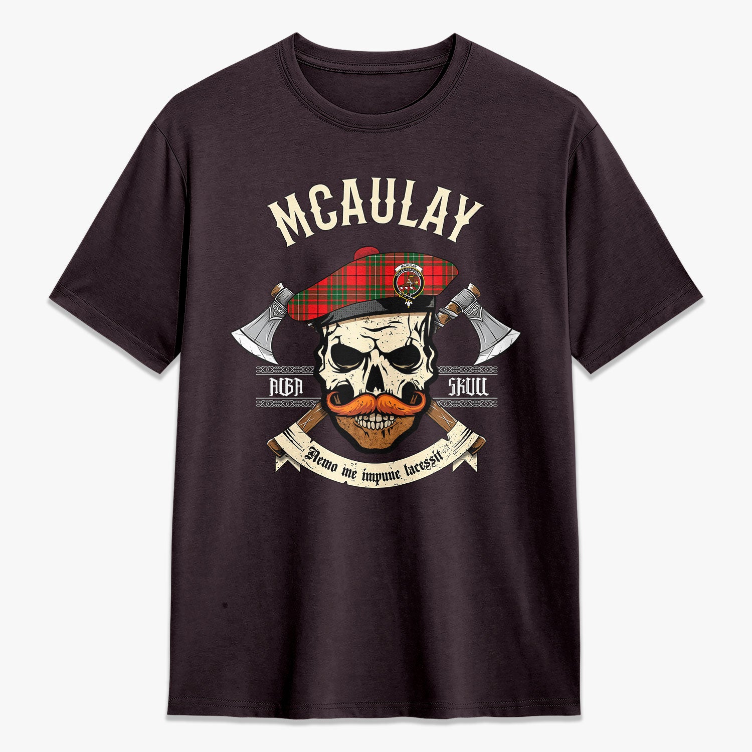 McAulay Modern Tartan Crest 2D T-shirt - Alba Skull Style