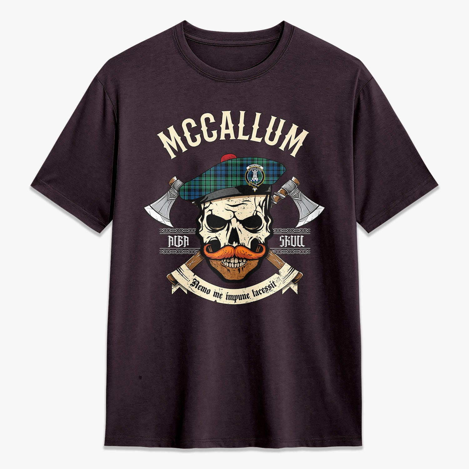 McCallum Ancient Tartan Crest 2D T-shirt - Alba Skull Style