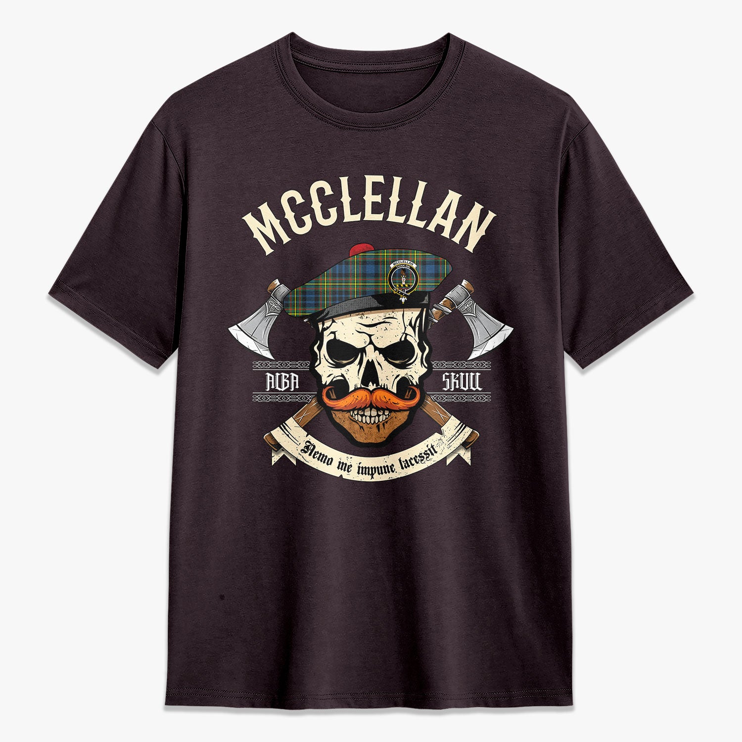 McClellan Ancient Tartan Crest 2D T-shirt - Alba Skull Style