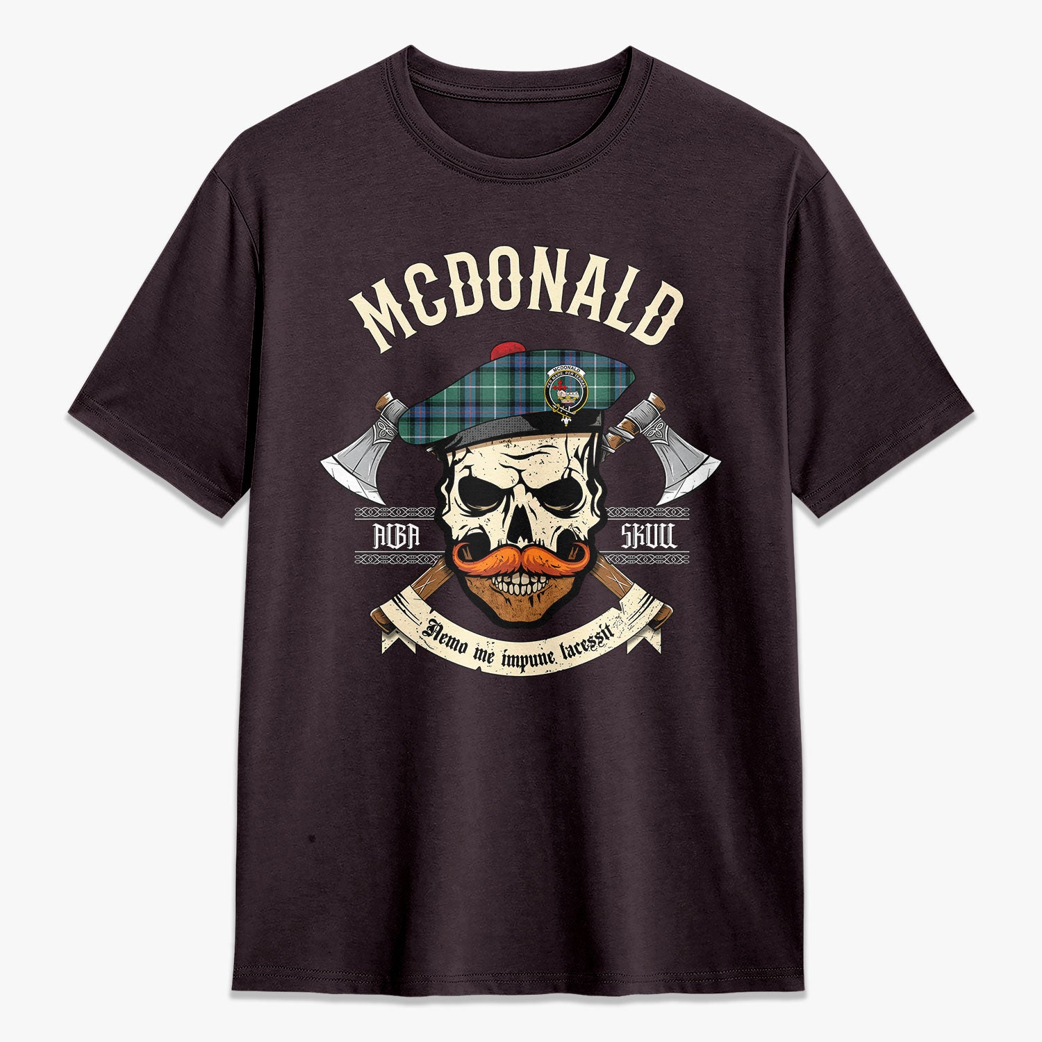 McDonald of the Isles Hunting Ancient Tartan Crest 2D T-shirt - Alba Skull Style