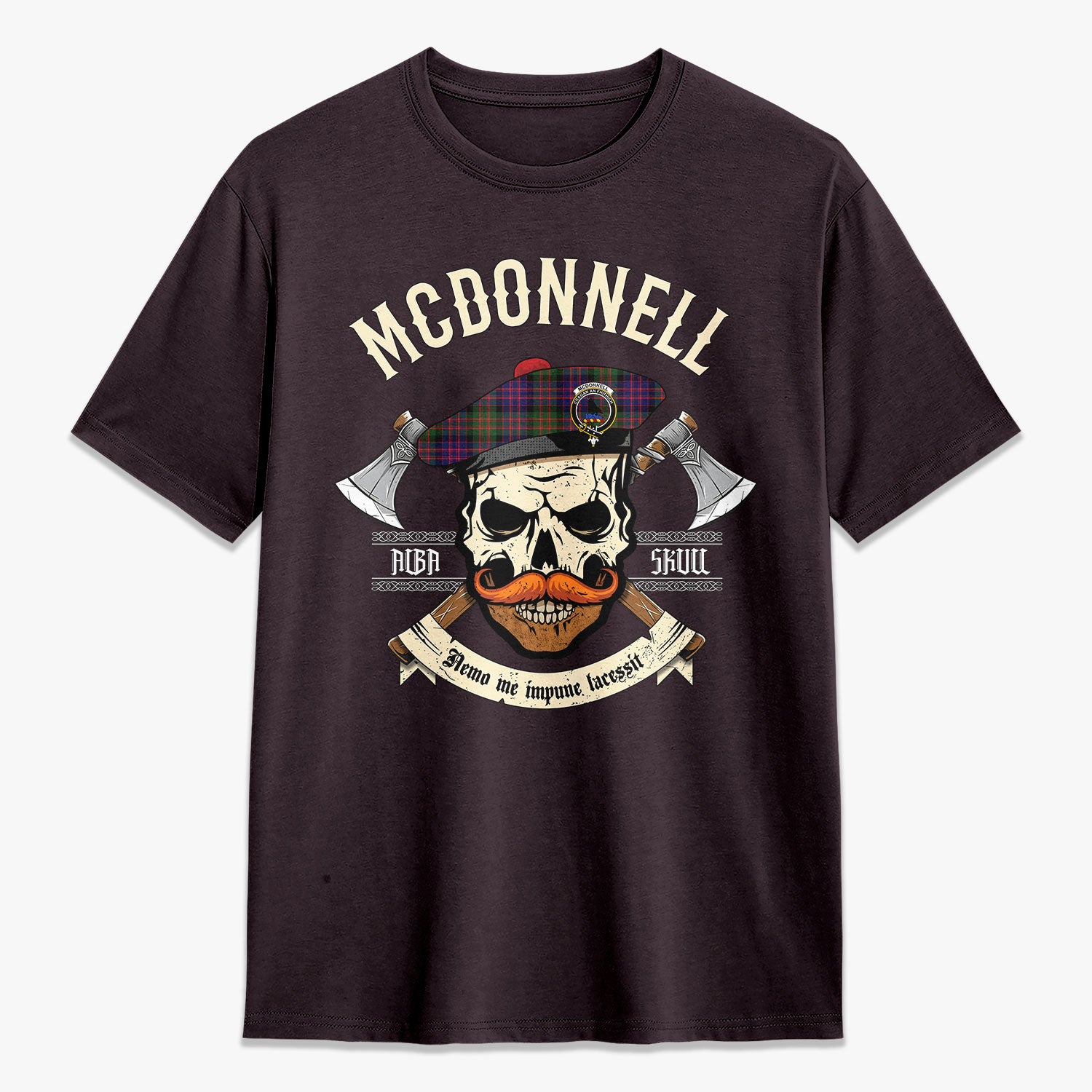 McDonnell of Glengarry Modern Tartan Crest 2D T-shirt - Alba Skull Style