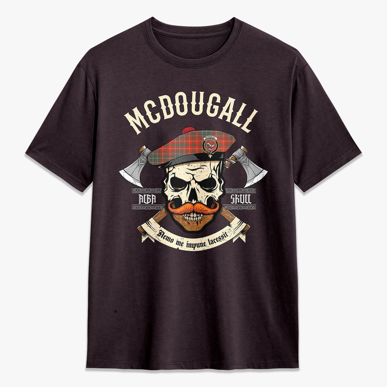 McDougall Ancient Tartan Crest 2D T-shirt - Alba Skull Style