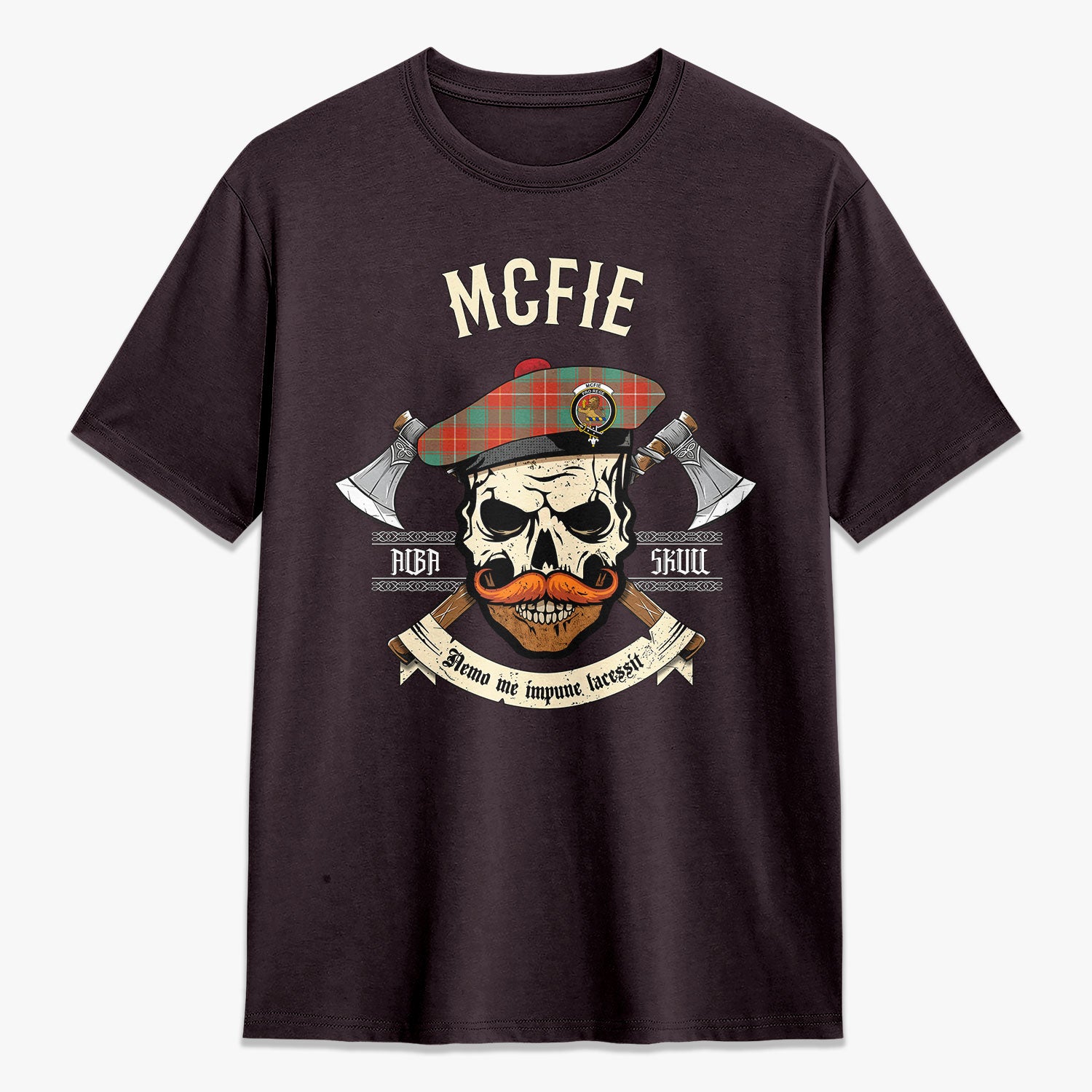 McFie Ancient Tartan Crest 2D T-shirt - Alba Skull Style