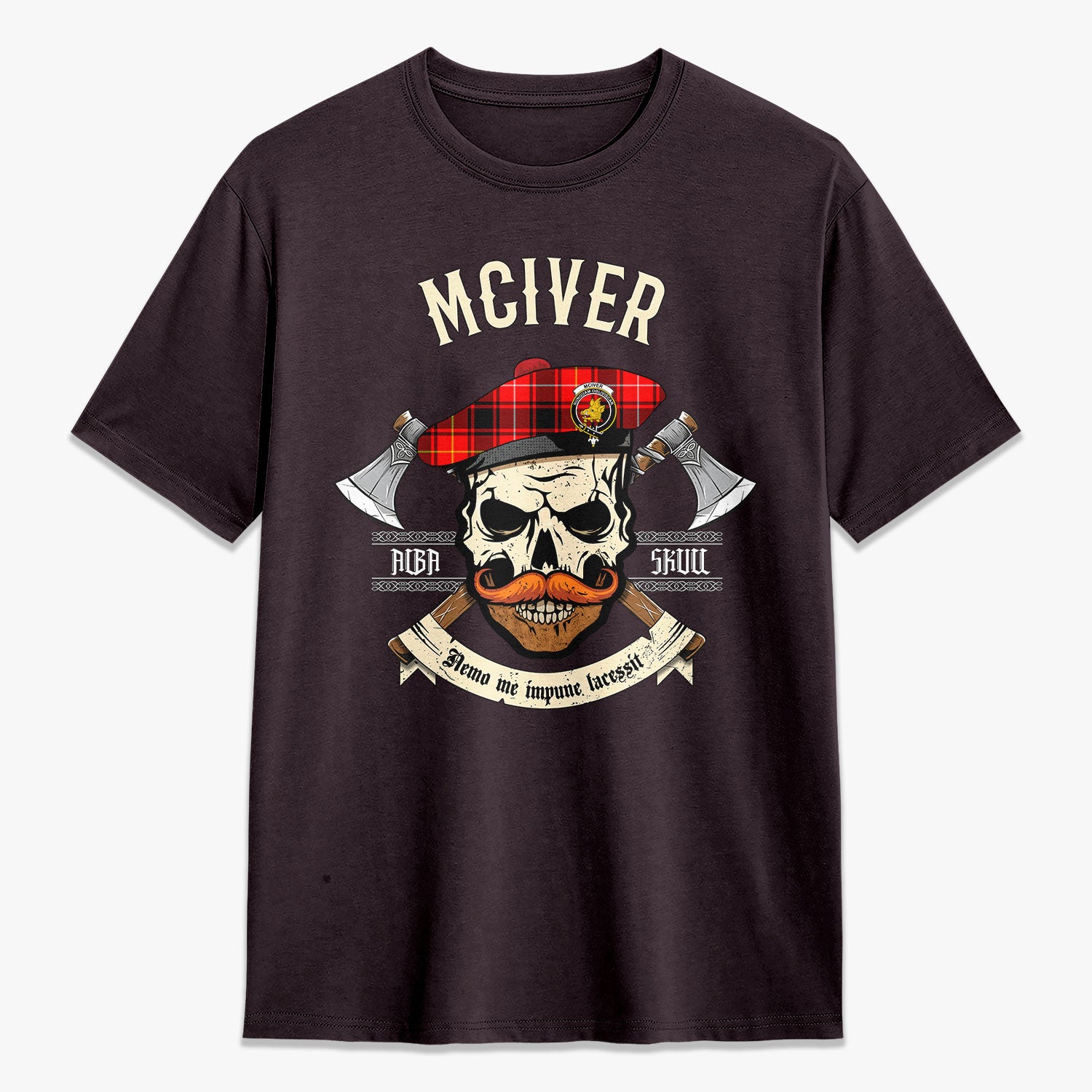 McIver Modern Tartan Crest 2D T-shirt - Alba Skull Style