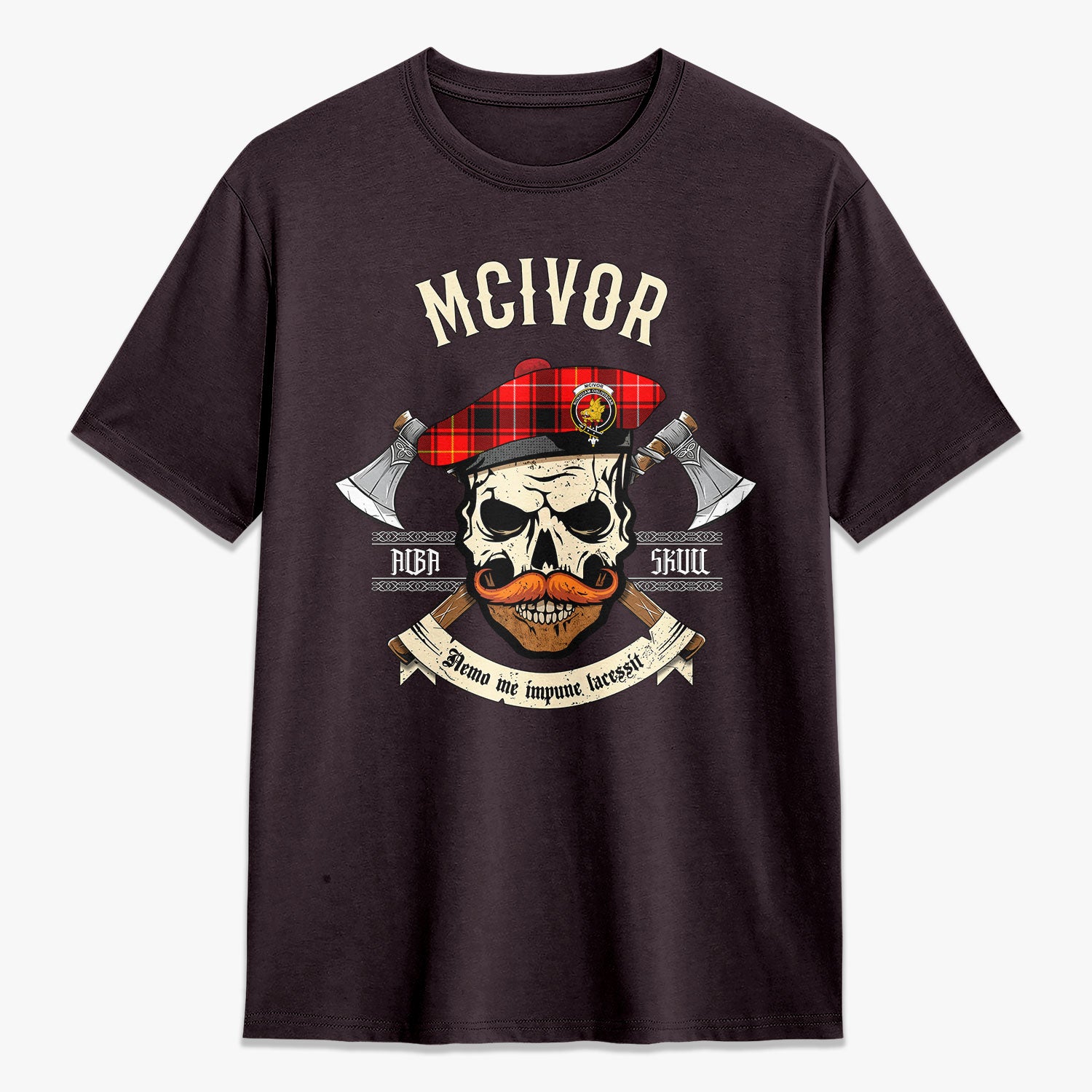 McIvor Tartan Crest 2D T-shirt - Alba Skull Style