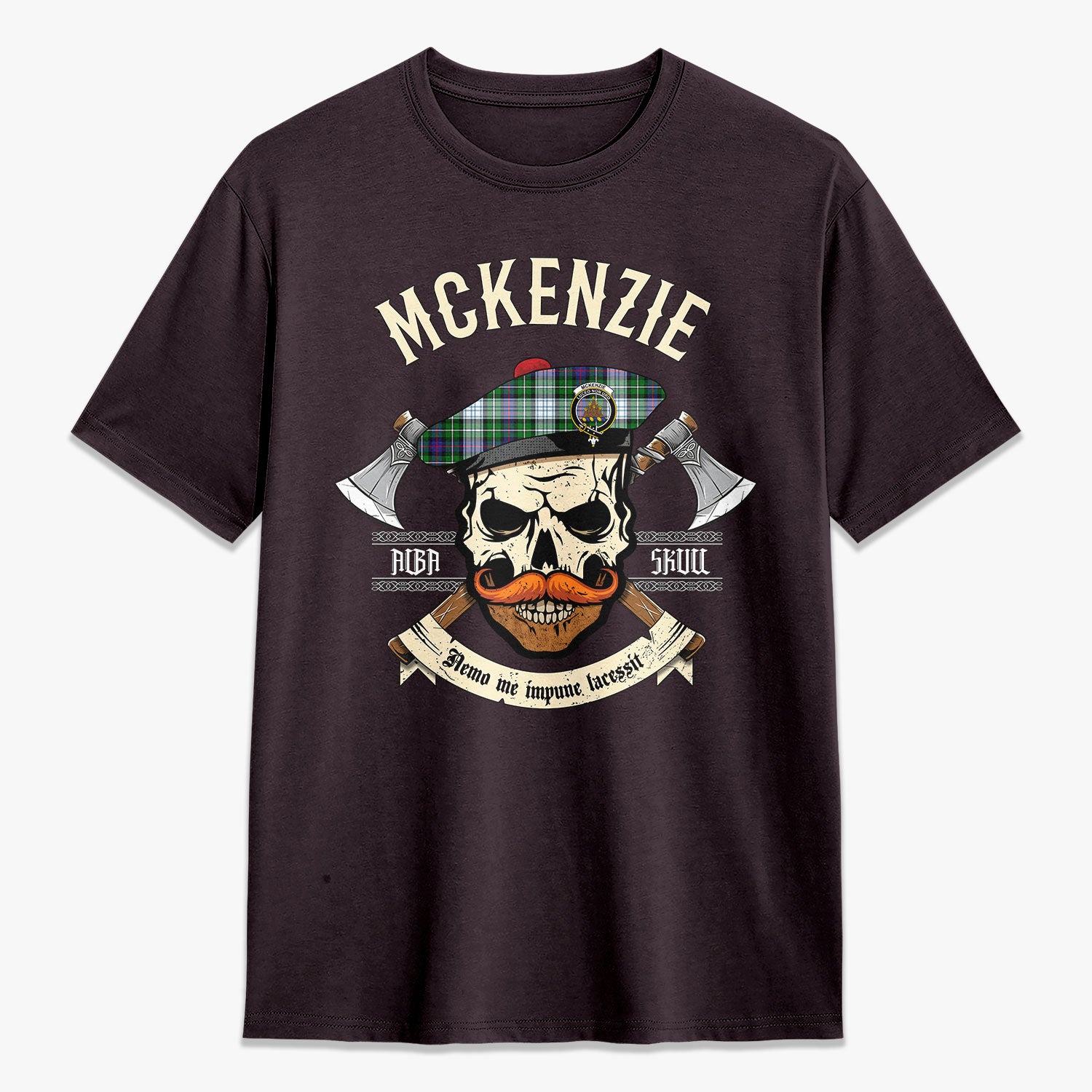 McKenzie Dress Modern Tartan Crest 2D T-shirt - Alba Skull Style