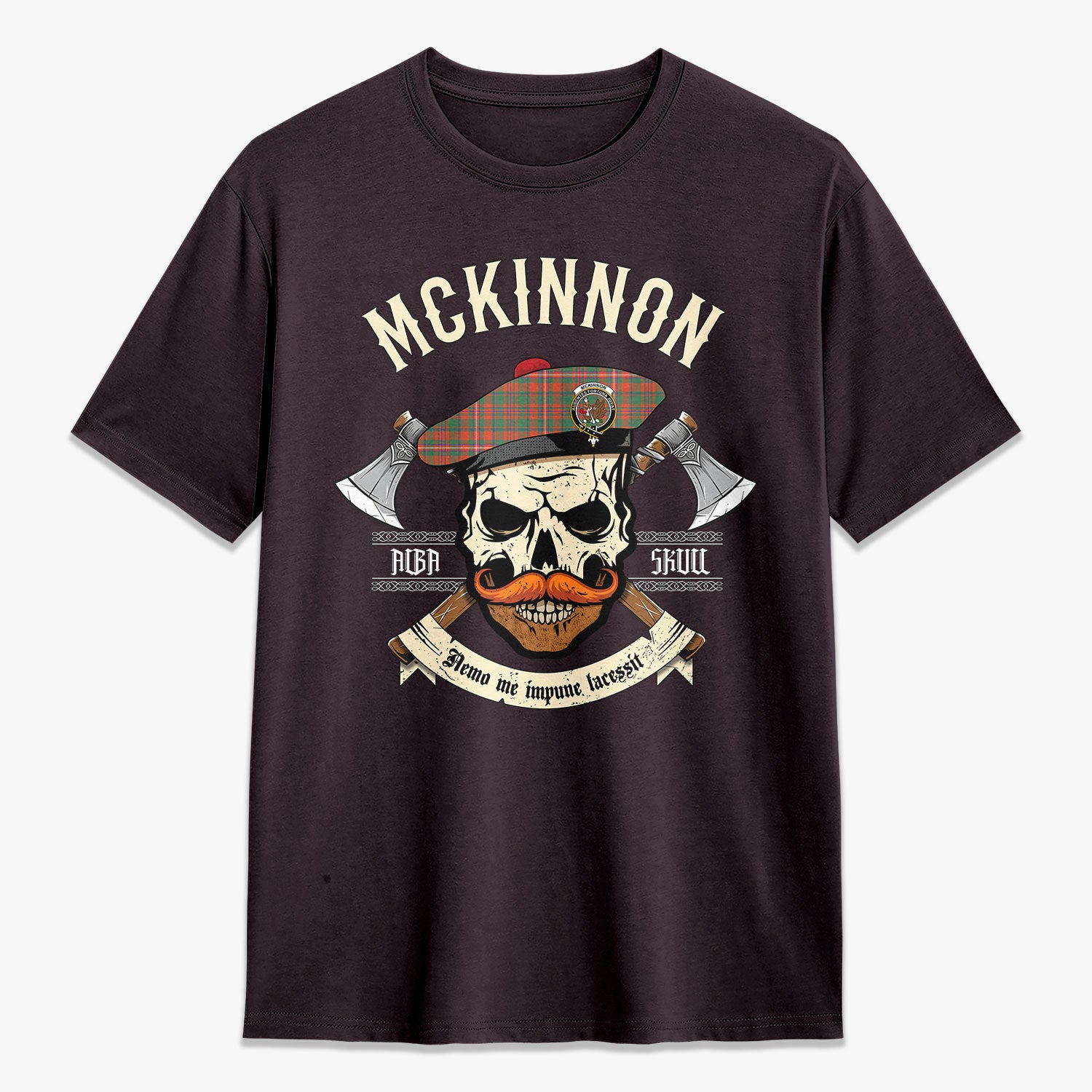 McKinnon Ancient Tartan Crest 2D T-shirt - Alba Skull Style