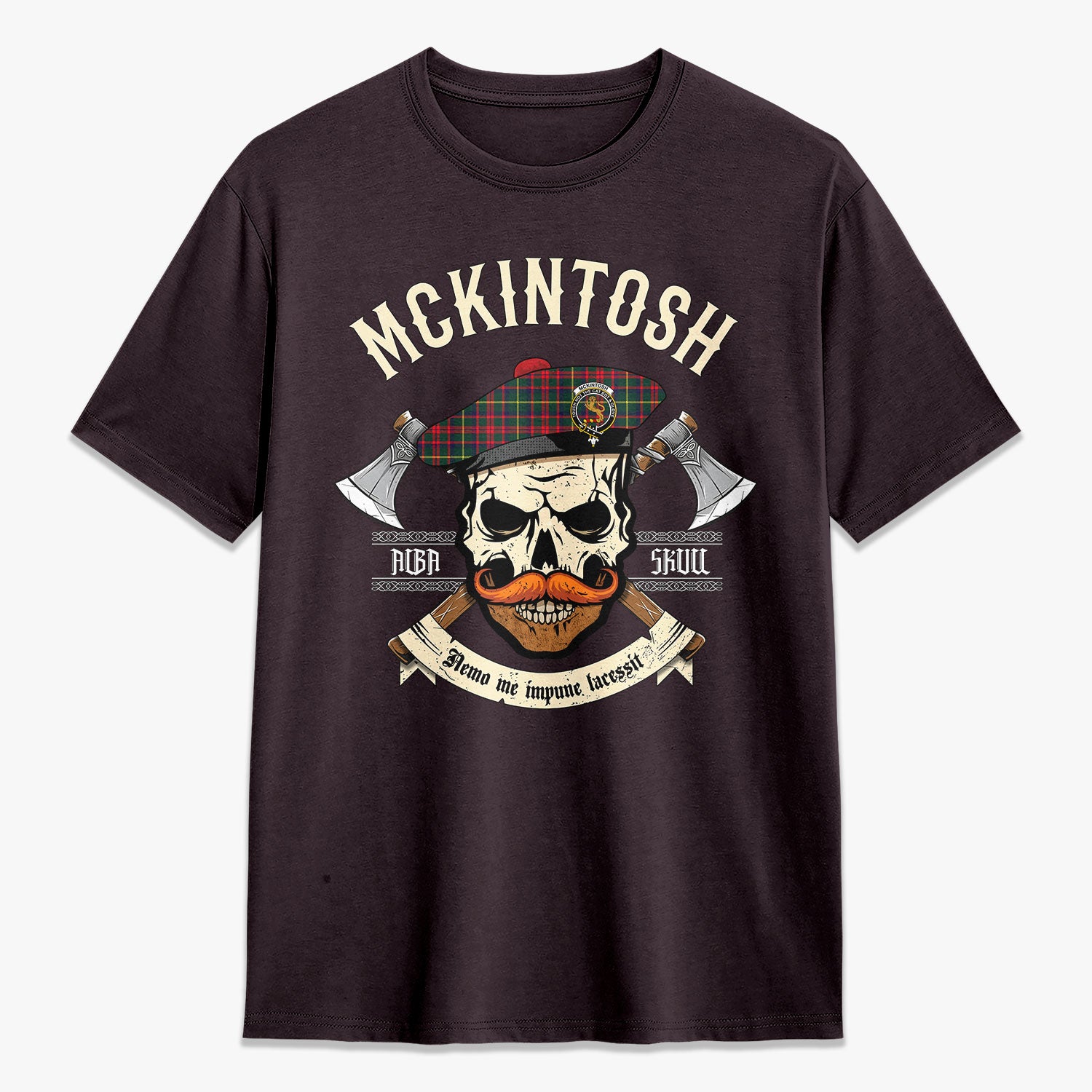 McKintosh Hunting Modern Tartan Crest 2D T-shirt - Alba Skull Style