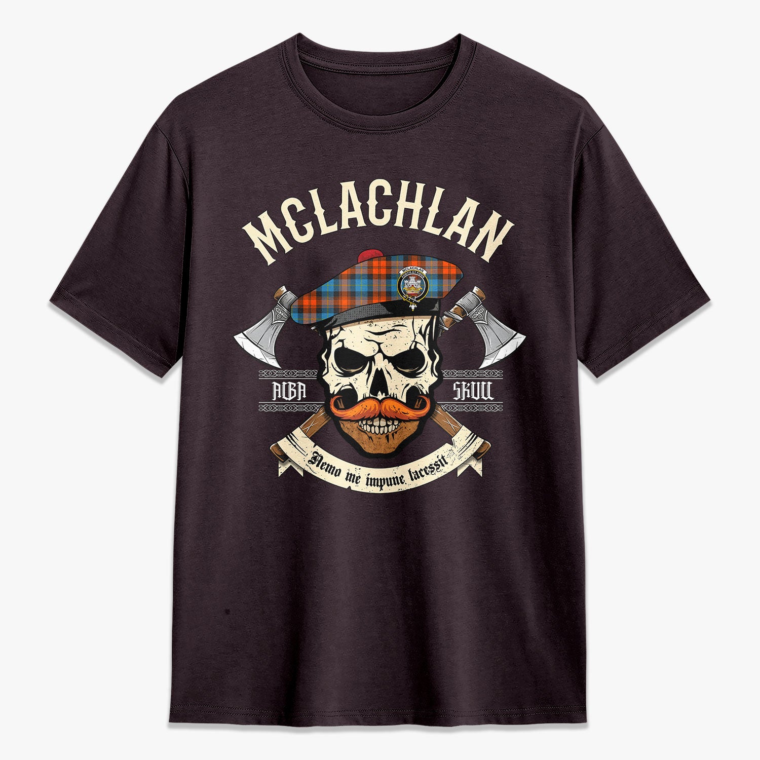 McLachlan Ancient Tartan Crest 2D T-shirt - Alba Skull Style