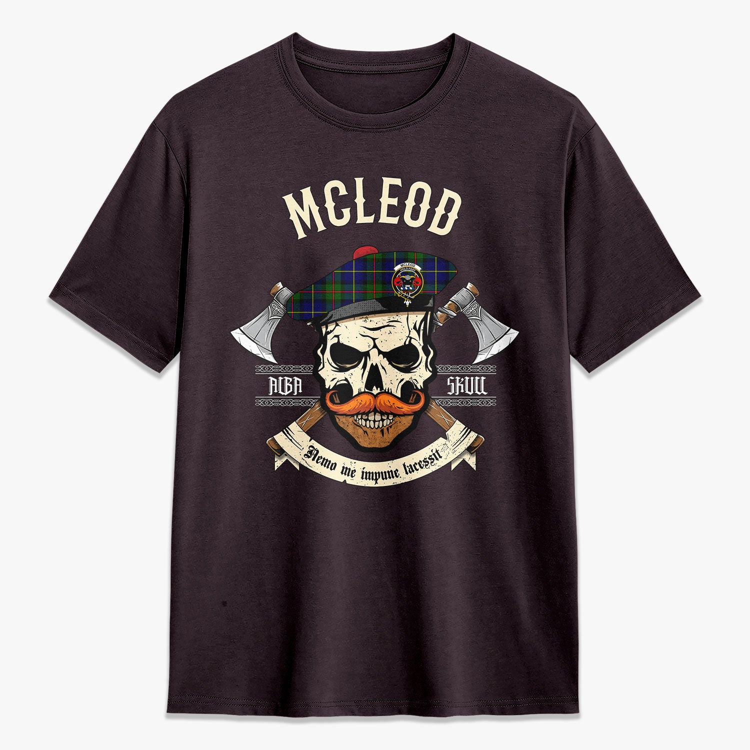 McLeod of Harris Modern Tartan Crest 2D T-shirt - Alba Skull Style