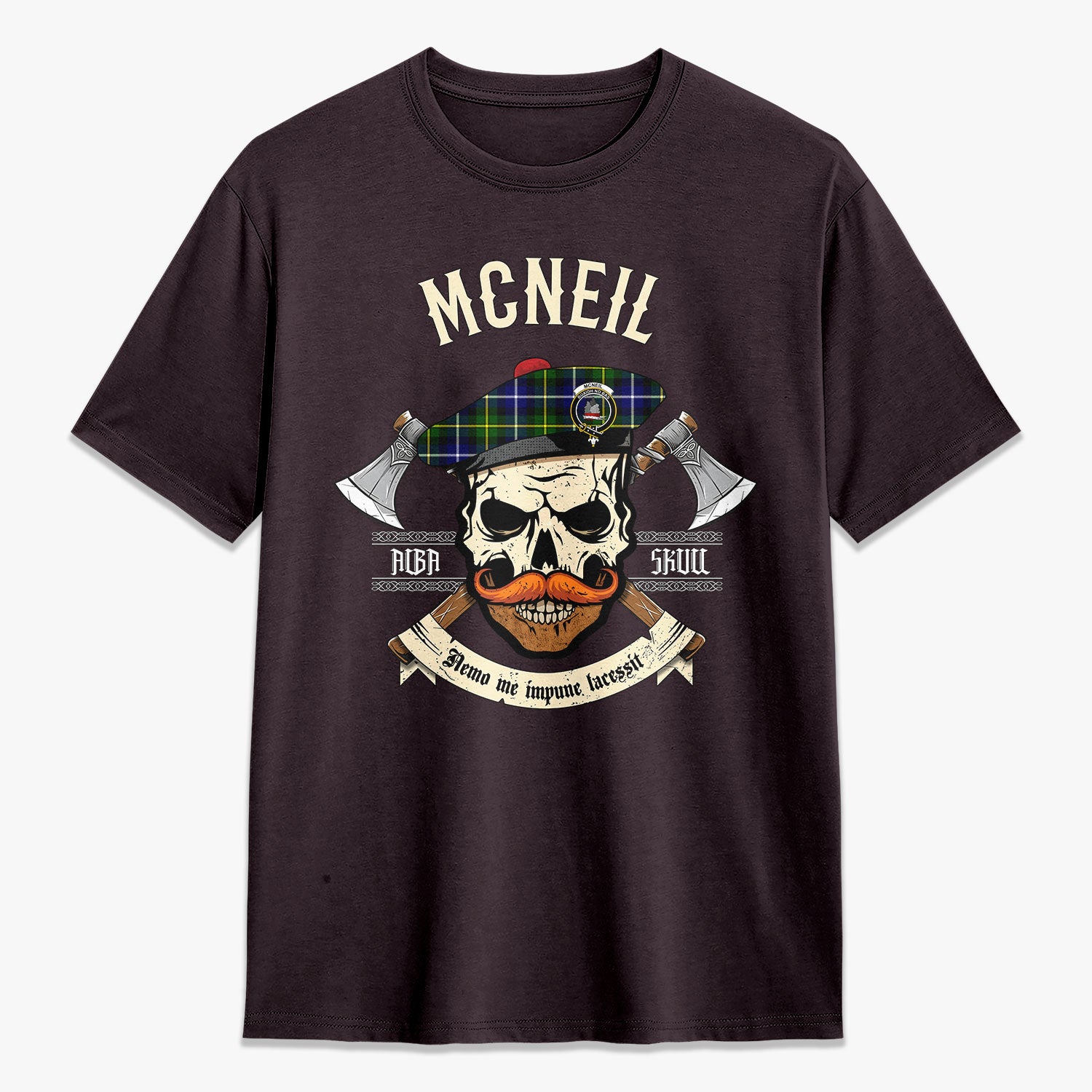 McNeil of Barra Modern Tartan Crest 2D T-shirt - Alba Skull Style