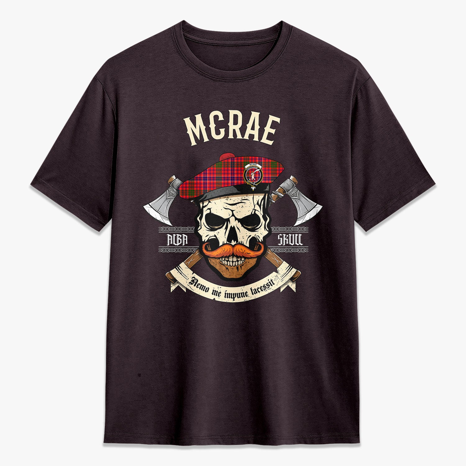 McRae Modern Tartan Crest 2D T-shirt - Alba Skull Style