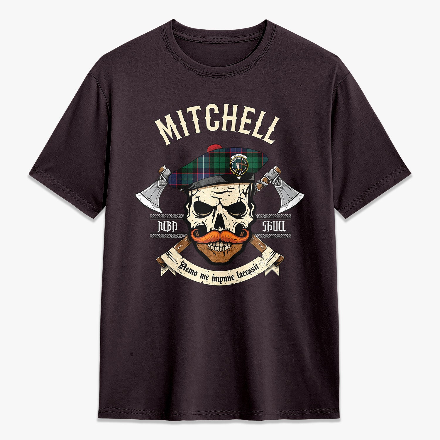 Mitchell Modern Tartan Crest 2D T-shirt - Alba Skull Style