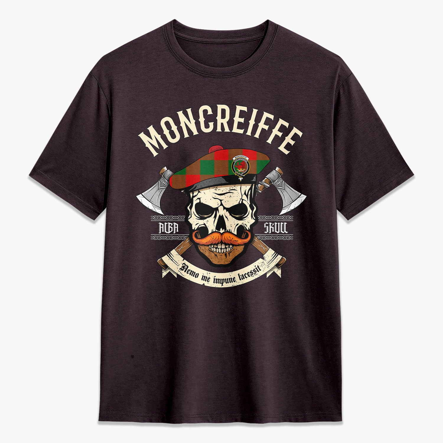 Moncreiffe (or Moncreiff) Tartan Crest 2D T-shirt - Alba Skull Style