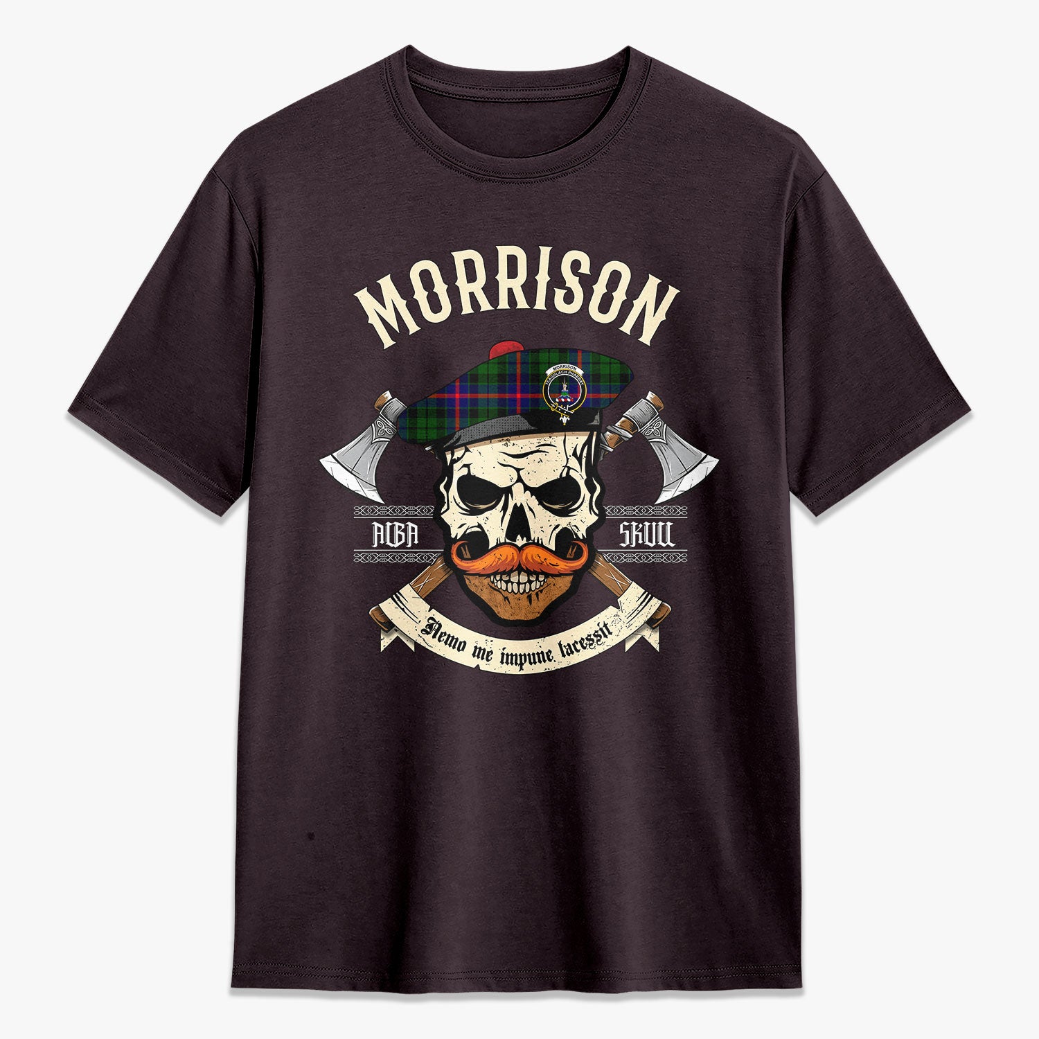 Morrison Modern Tartan Crest 2D T-shirt - Alba Skull Style