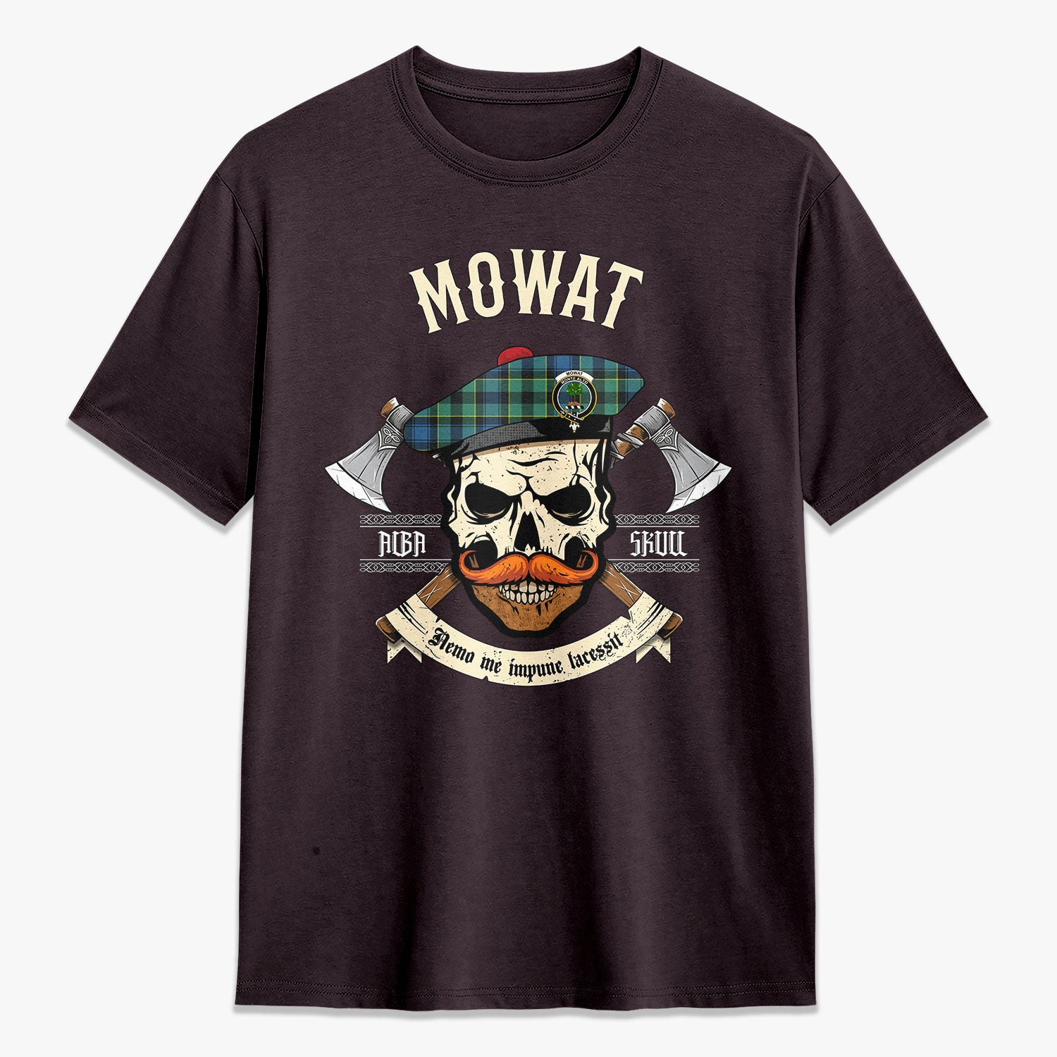 Mowat Ancient Tartan Crest 2D T-shirt - Alba Skull Style