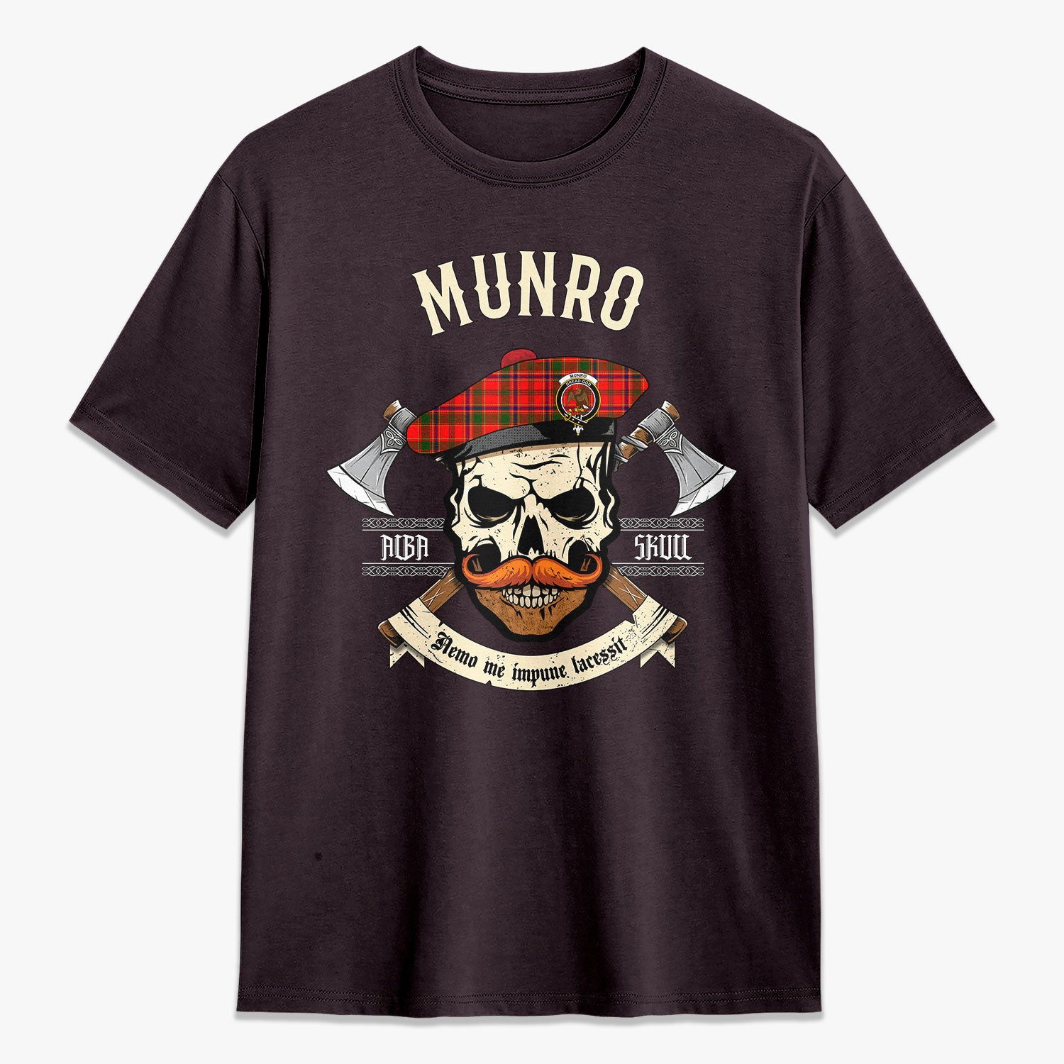 Munro Modern Tartan Crest 2D T-shirt - Alba Skull Style