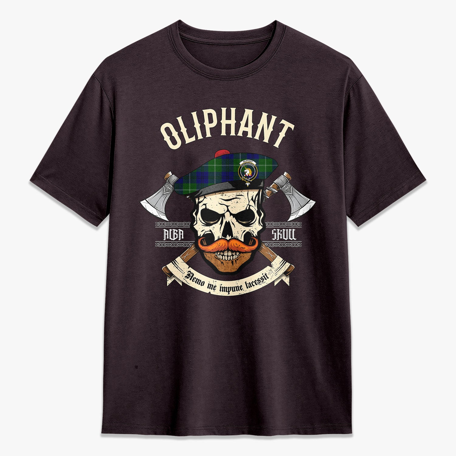 Oliphant Modern Tartan Crest 2D T-shirt - Alba Skull Style