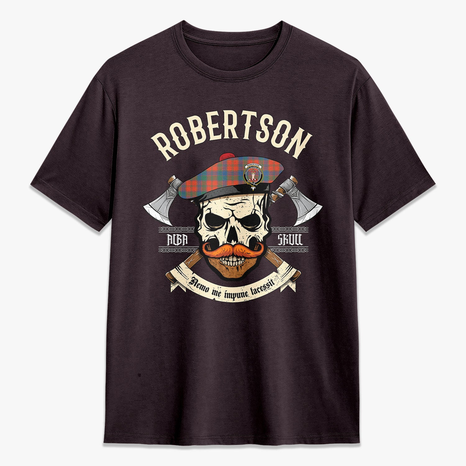 Robertson Ancient Tartan Crest 2D T-shirt - Alba Skull Style