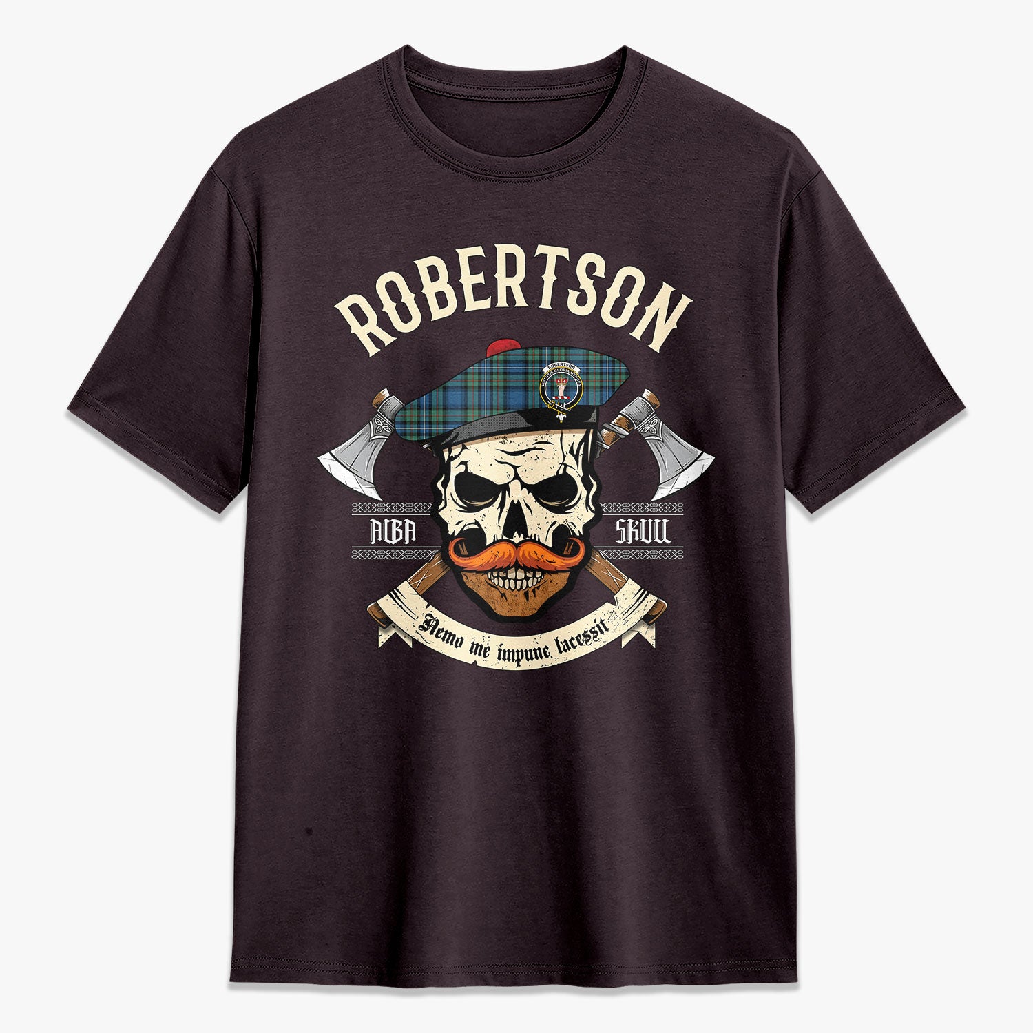 Robertson Hunting Ancient Tartan Crest 2D T-shirt - Alba Skull Style