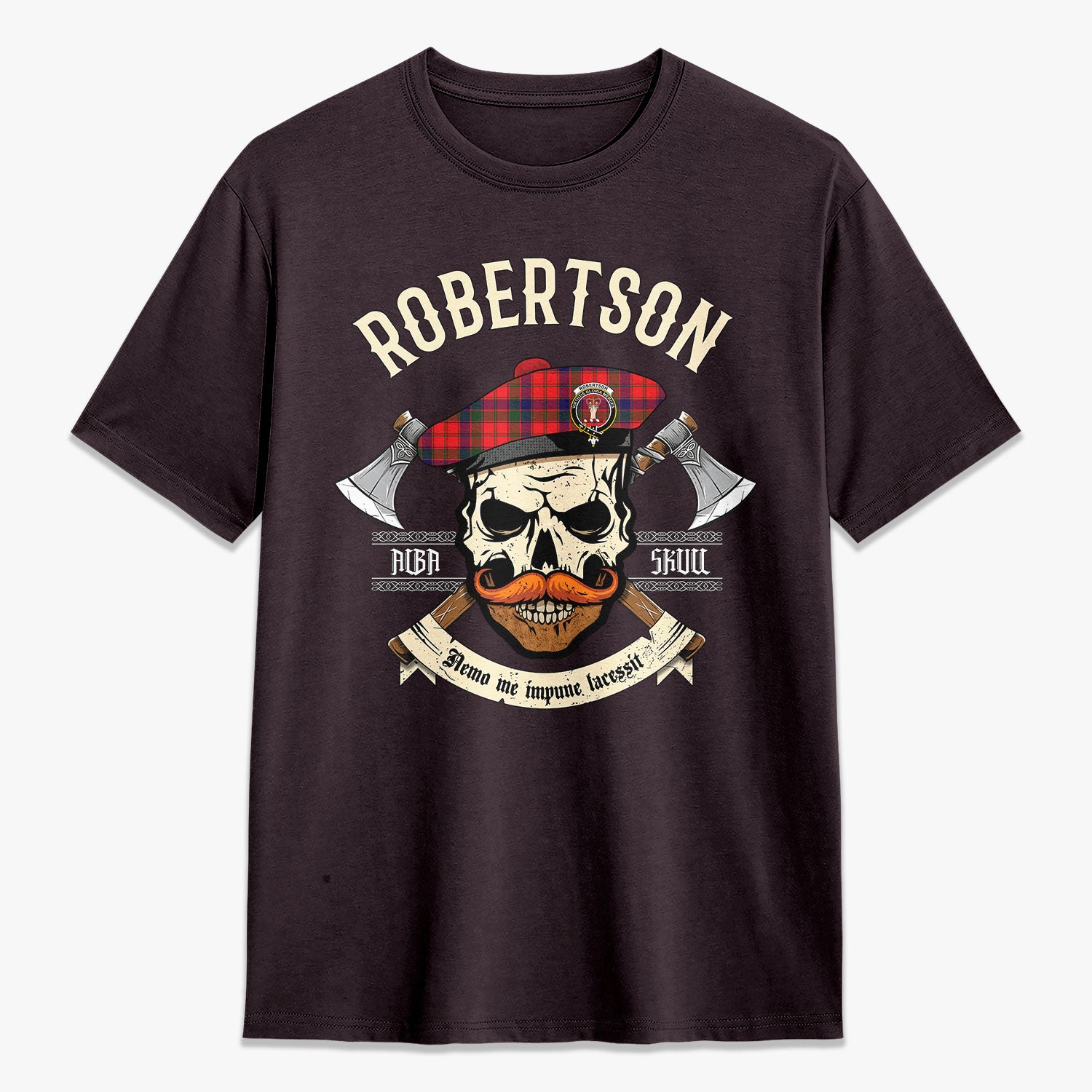 Robertson Modern Tartan Crest 2D T-shirt - Alba Skull Style