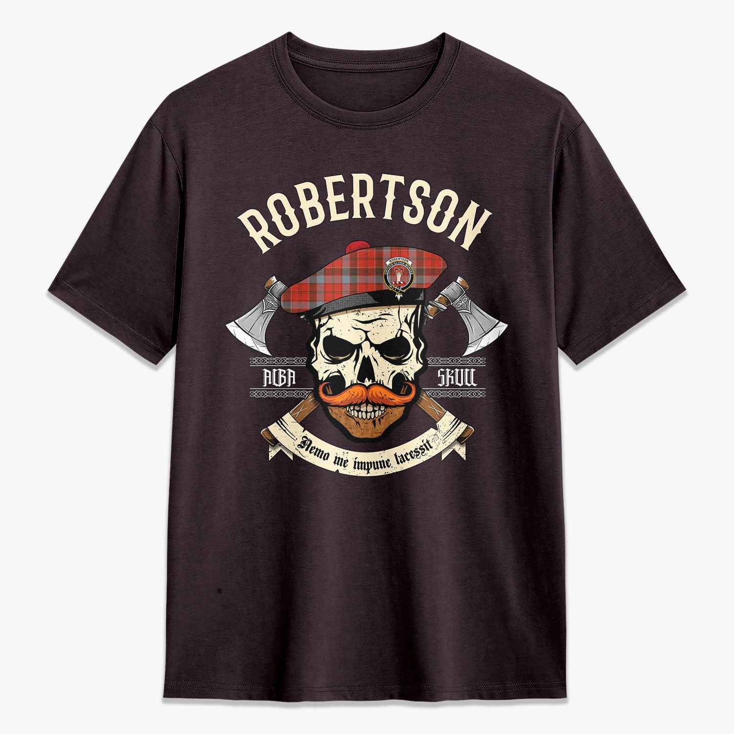 Robertson Weathered Tartan Crest 2D T-shirt - Alba Skull Style