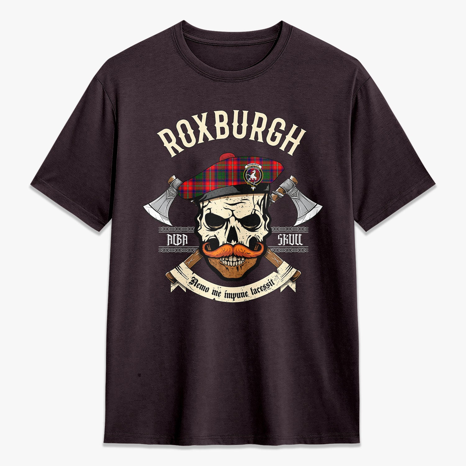 Roxburgh District Tartan Crest 2D T-shirt - Alba Skull Style