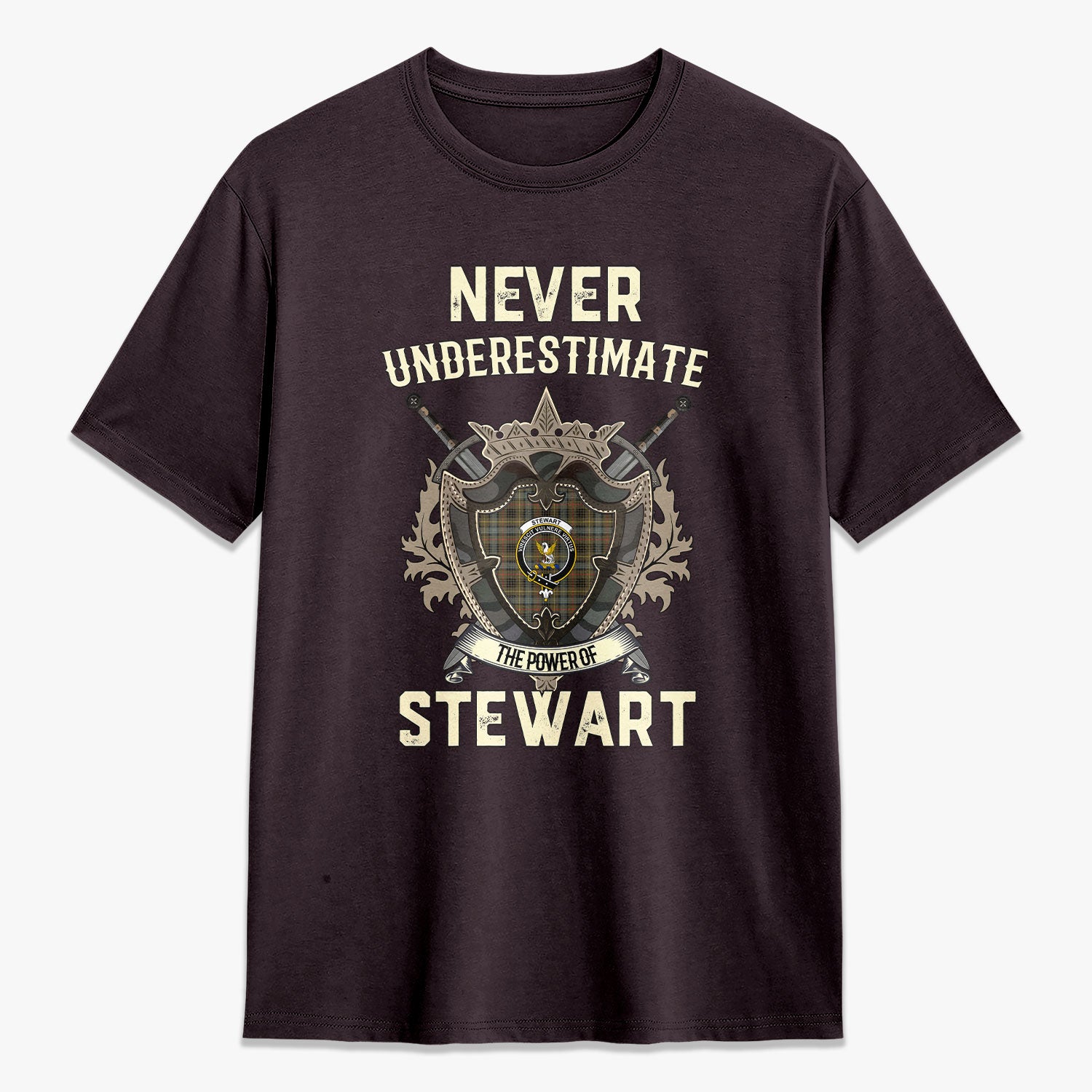 Stewart Hunting Weathered Tartan Crest 2D T-shirt - Never Underestimate Style