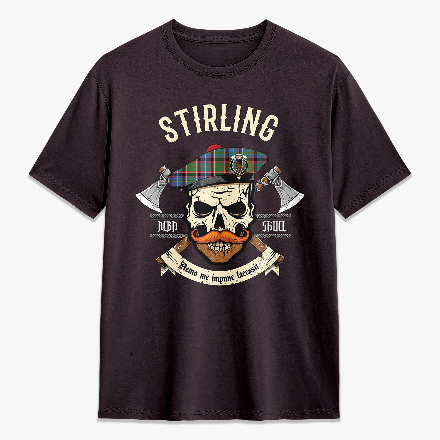 Stirling (of Keir) Tartan Crest 2D T-shirt - Alba Skull Style