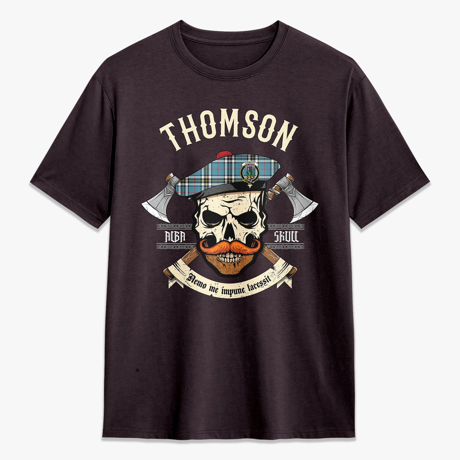 Thomson Blue Tartan Crest 2D T-shirt - Alba Skull Style