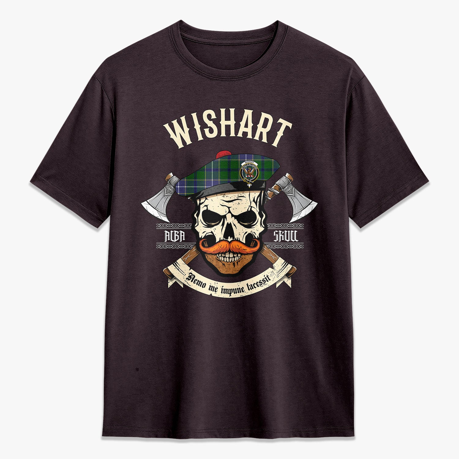 Wishart Hunting Tartan Crest 2D T-shirt - Alba Skull Style