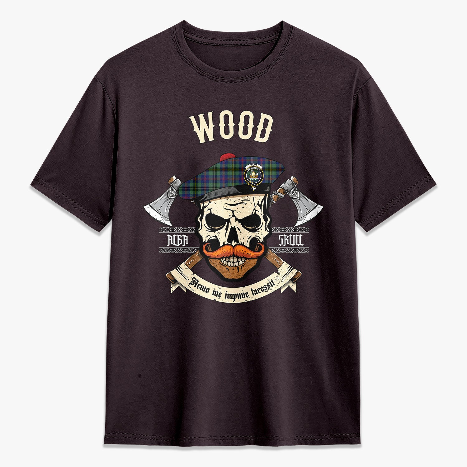 Wood Tartan Crest 2D T-shirt - Alba Skull Style