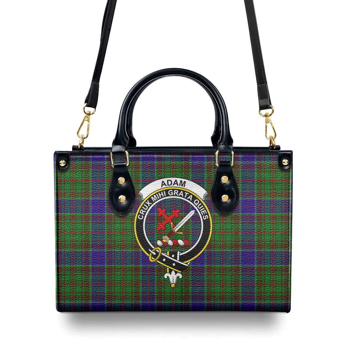 Adam Tartan Crest Leather Handbag